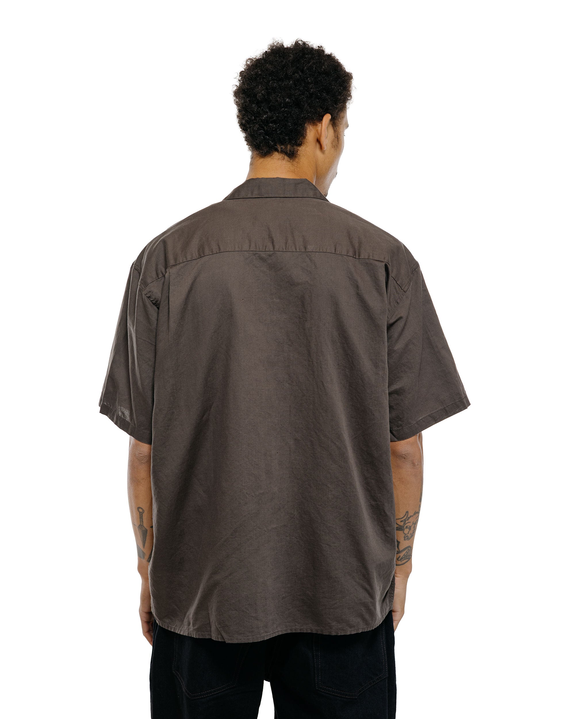 CIOTA Open Collar Short Sleeve Shirt Cotton/Linen Charcoal
