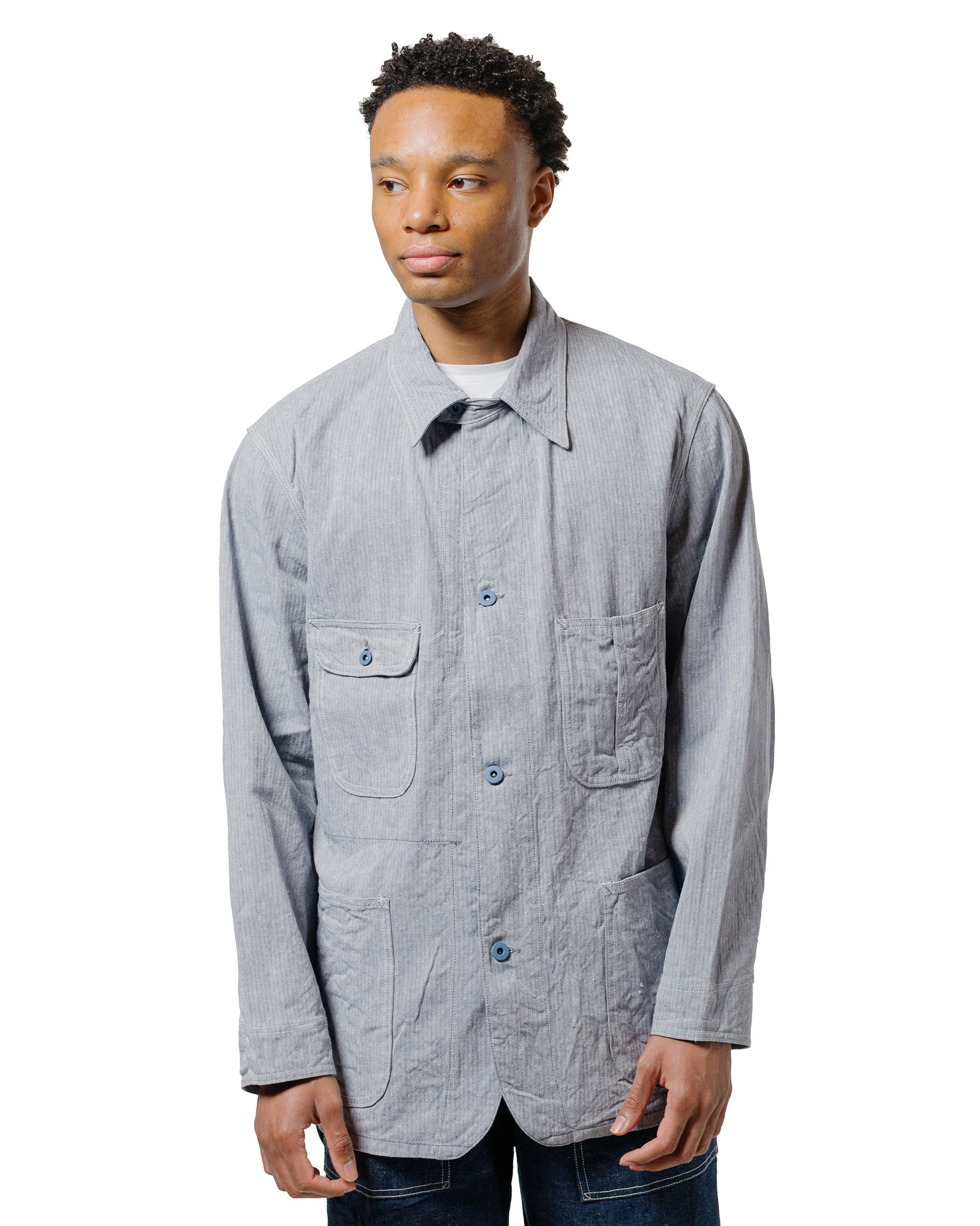 Cohérence Jackson Linen/Cotton Chevron Jacket Blue