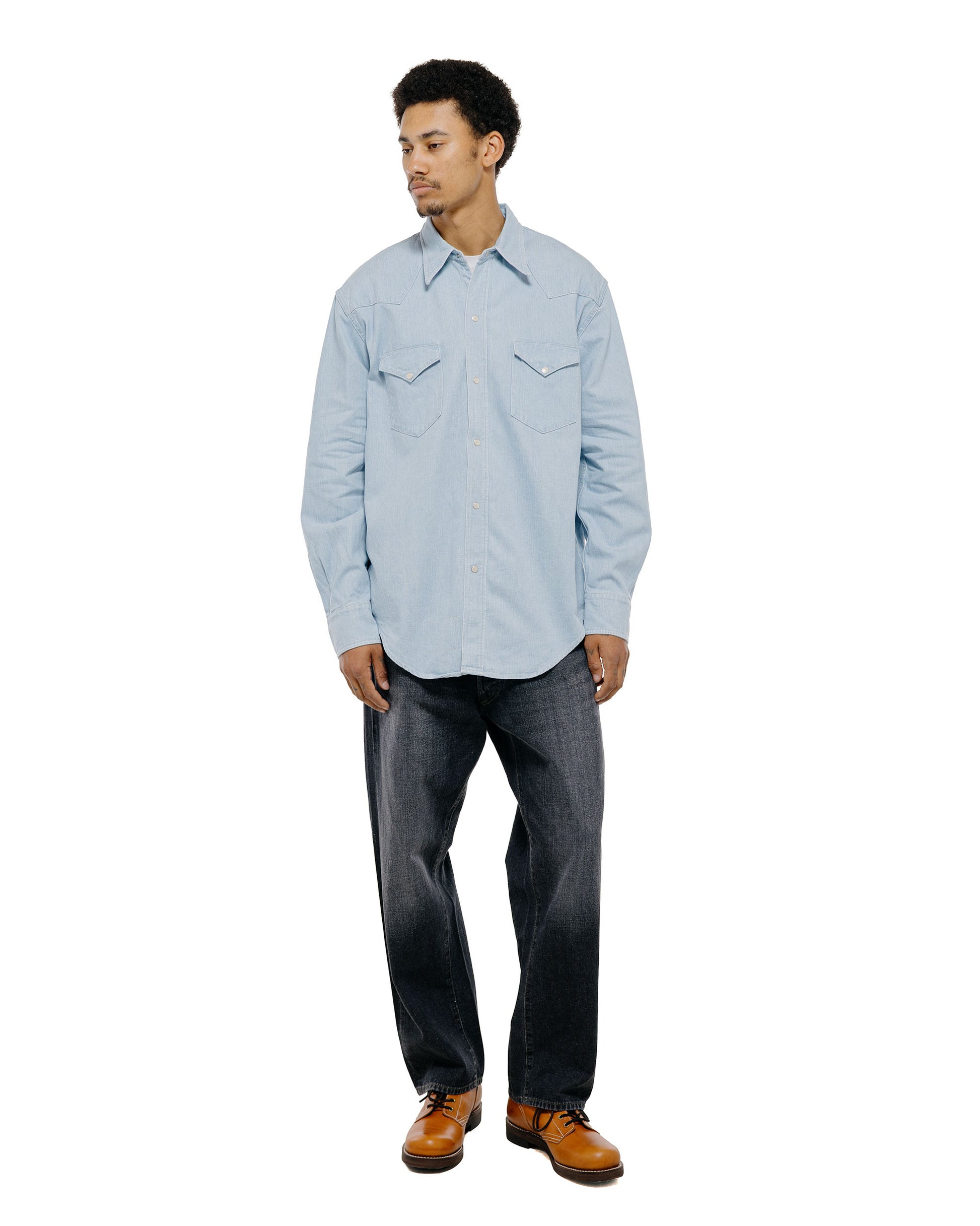 Cohérence Abiquiu 10oz Logger Selvedge Denim Shirt Aqua Blue