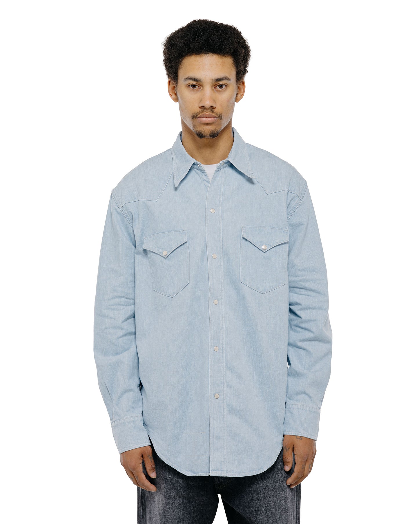 Cohérence Abiquiu 10oz Logger Selvedge Denim Shirt Aqua Blue
