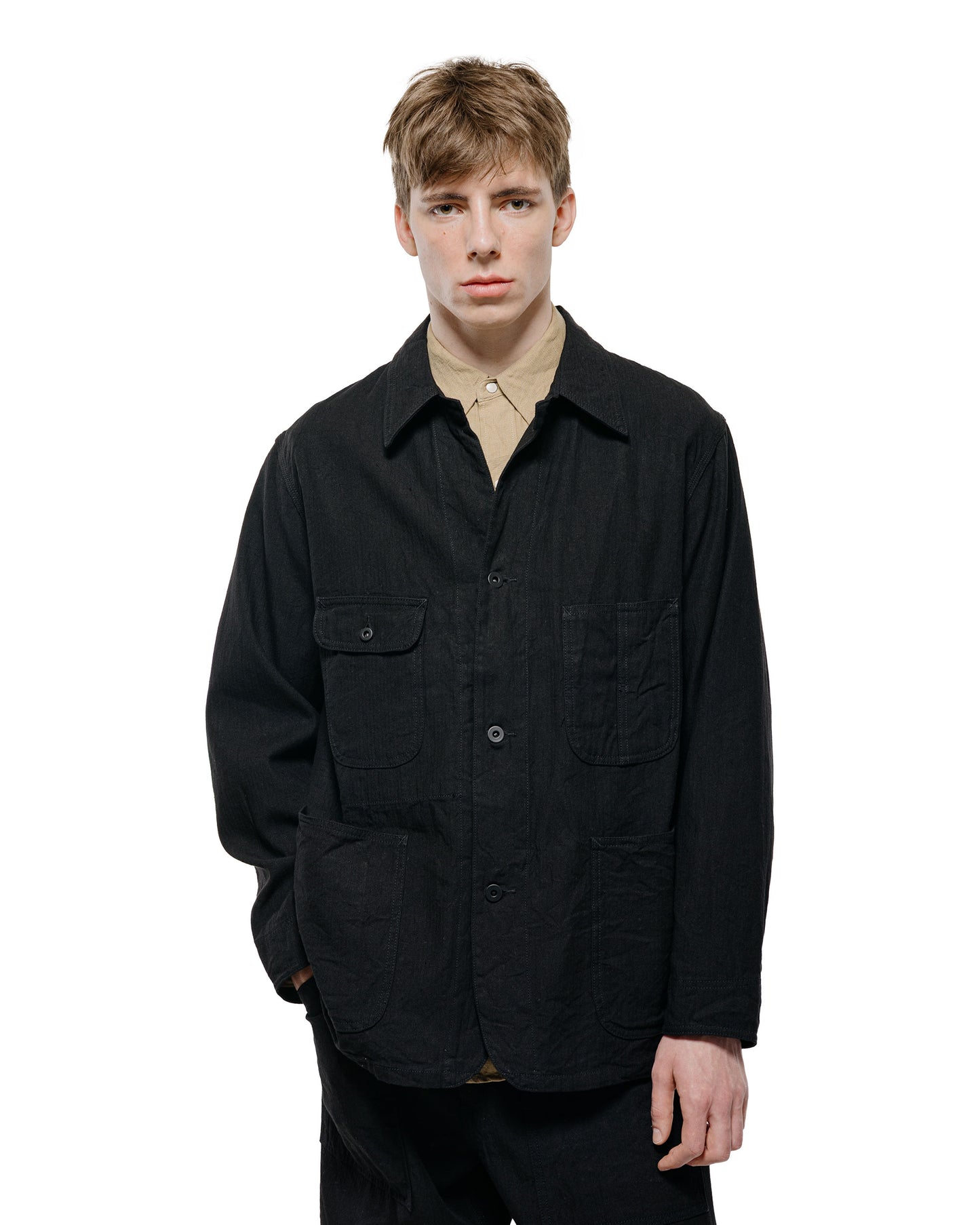 Cohérence Jackson Linen/Cotton Chevron Jacket Black