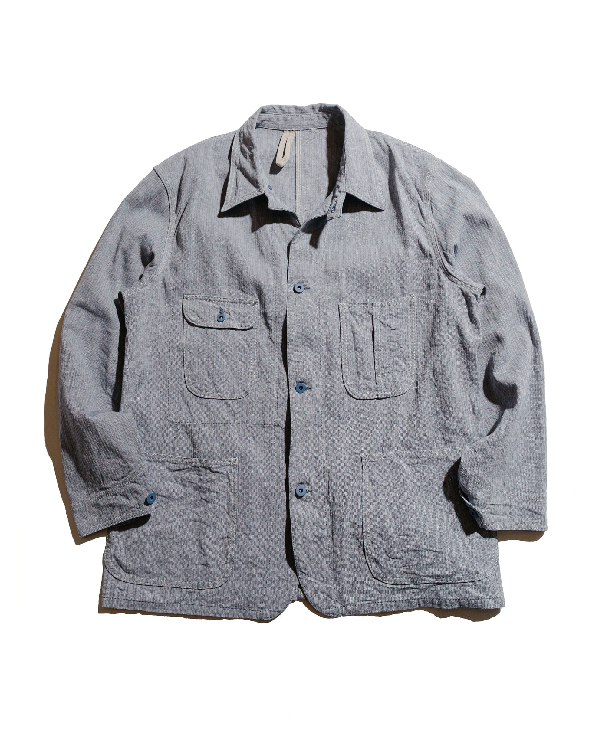 Cohérence Jackson Linen/Cotton Chevron Jacket Blue