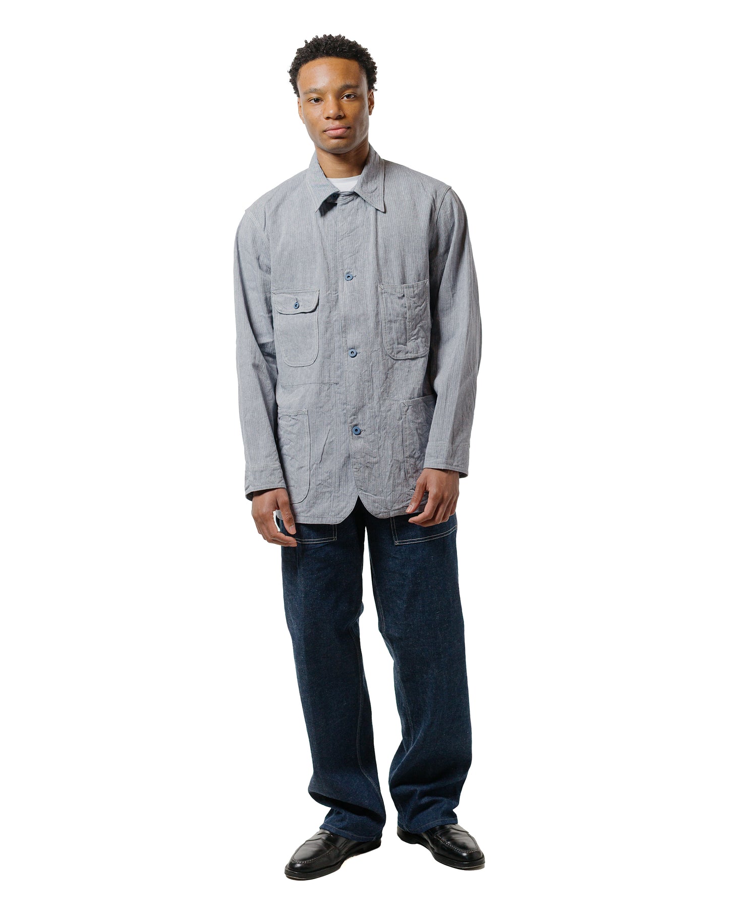 Cohérence Jackson Linen/Cotton Chevron Jacket Blue