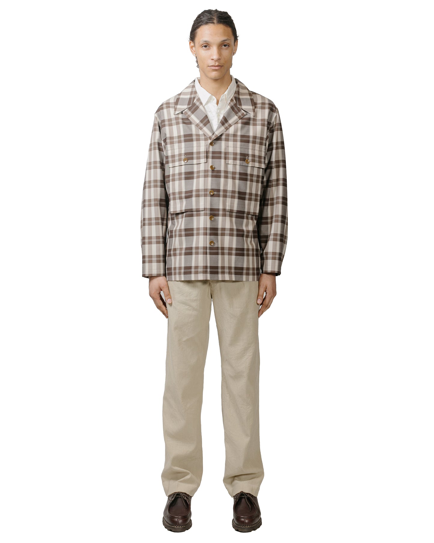 Cohérence Vernon-D Antique Wool Gabardine Jacket Beige Check model full