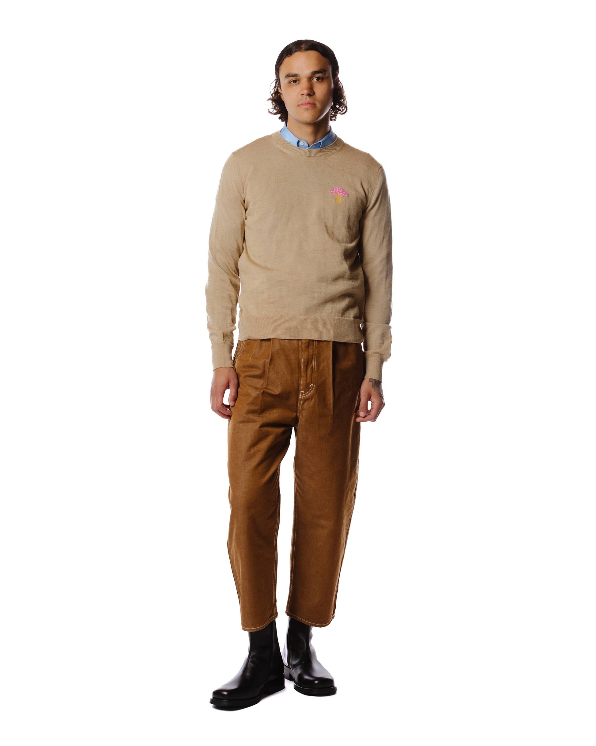 Comme des Garçons SHIRT Brett Westfall Mushroom Knit Sweater Beige Model