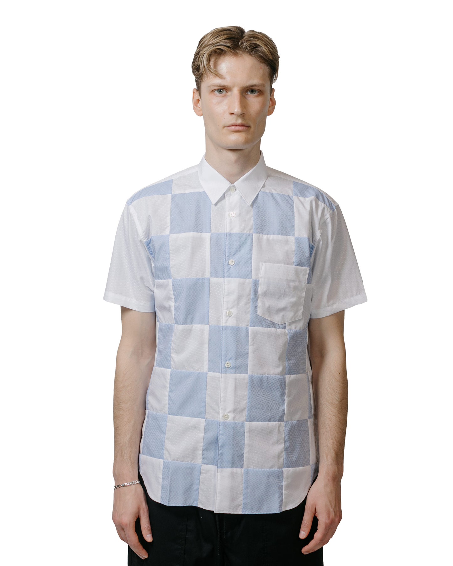 Comme des Garçons SHIRT Patchwork Check Shirt WhiteBlue model front