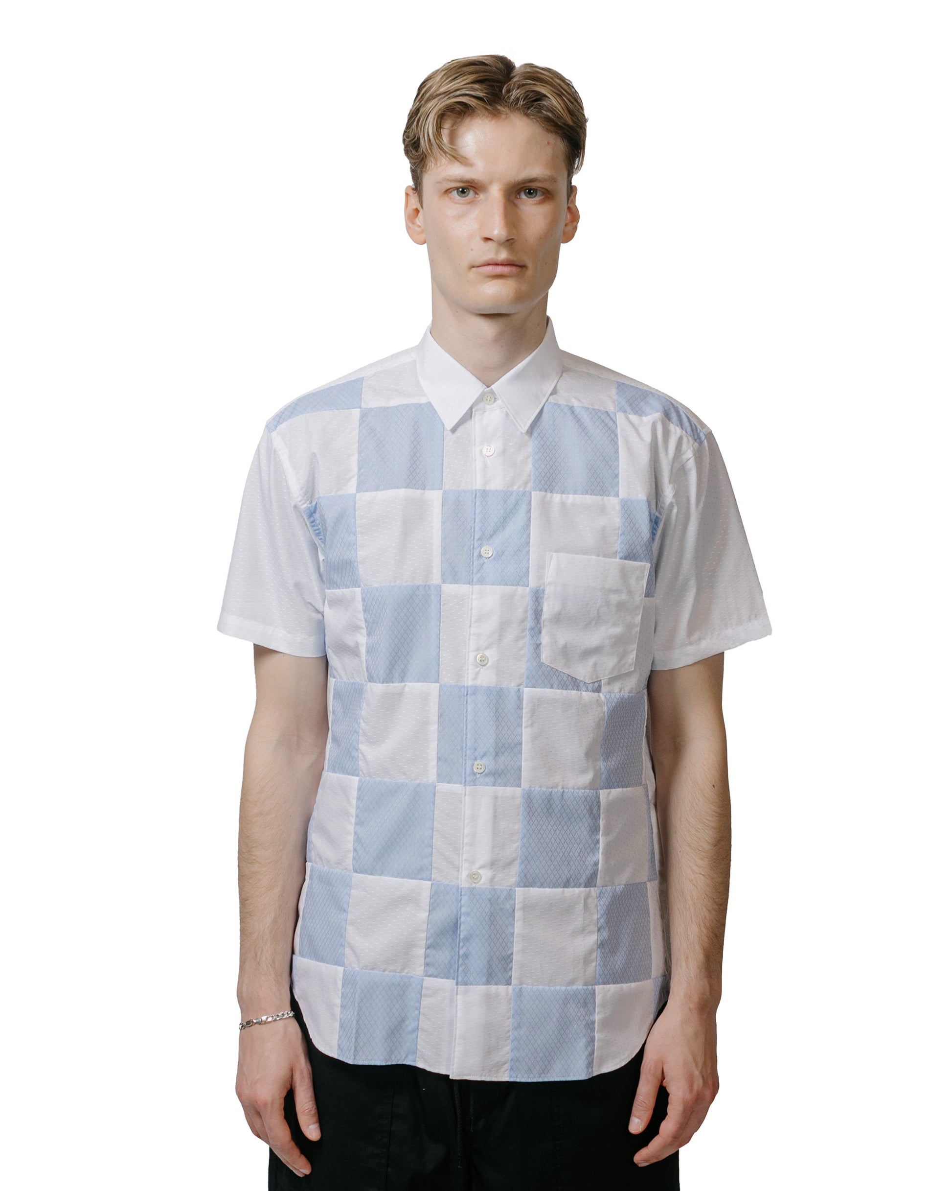 Comme des Garçons SHIRT Patchwork Check Shirt WhiteBlue model front