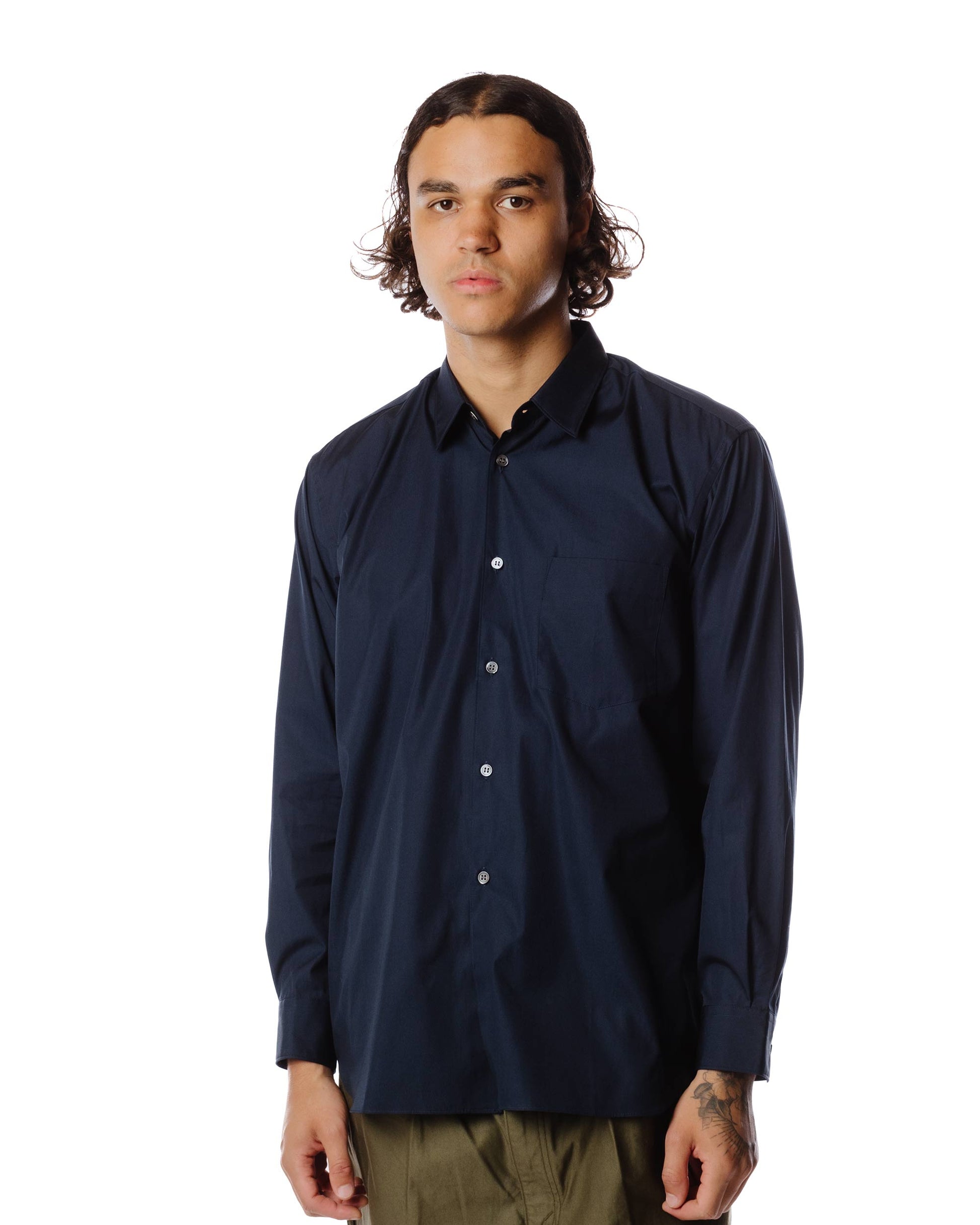 Comme des Garçons SHIRT Wide Classic Shirt Navy Model Detail