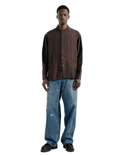Conkers Martyn Shirt Linen Crossweave Brown & Black