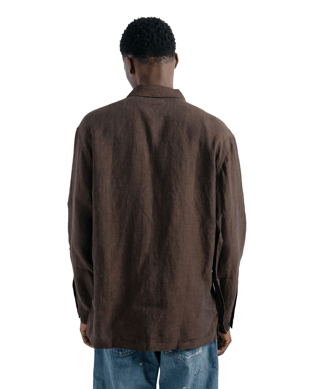 Conkers Martyn Shirt Linen Crossweave Brown & Black