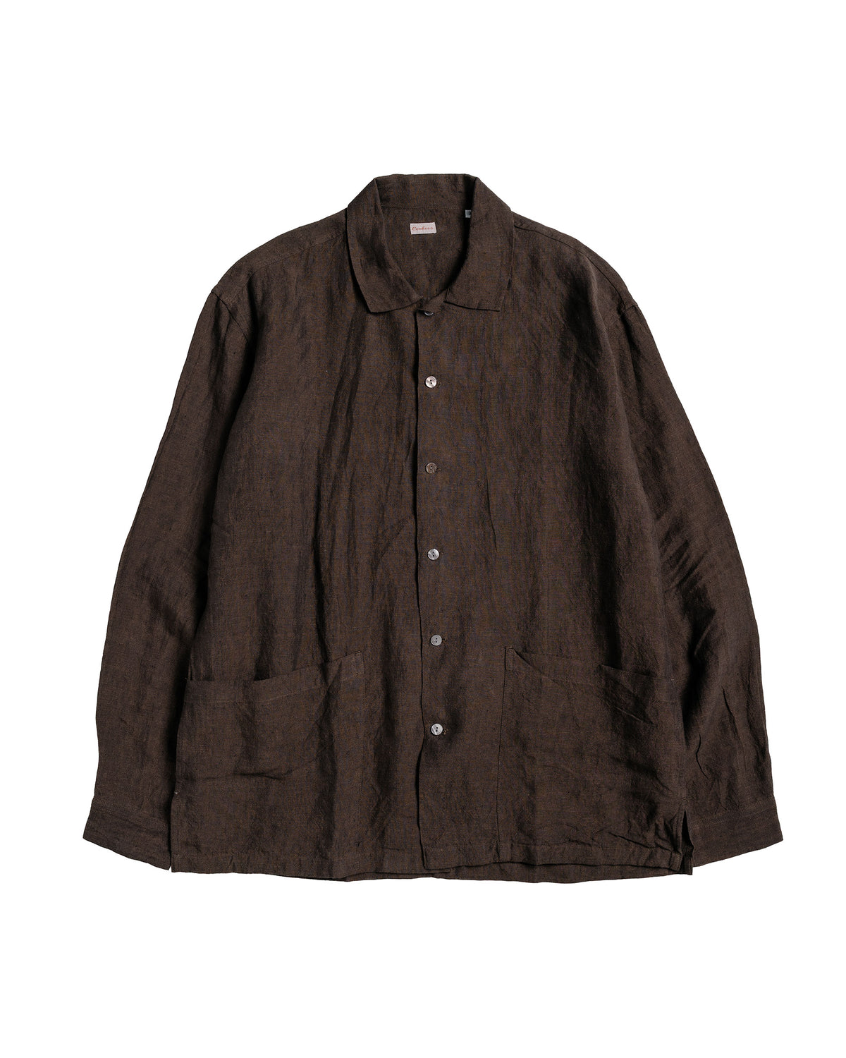 Conkers Martyn Shirt Linen Crossweave Brown & Black