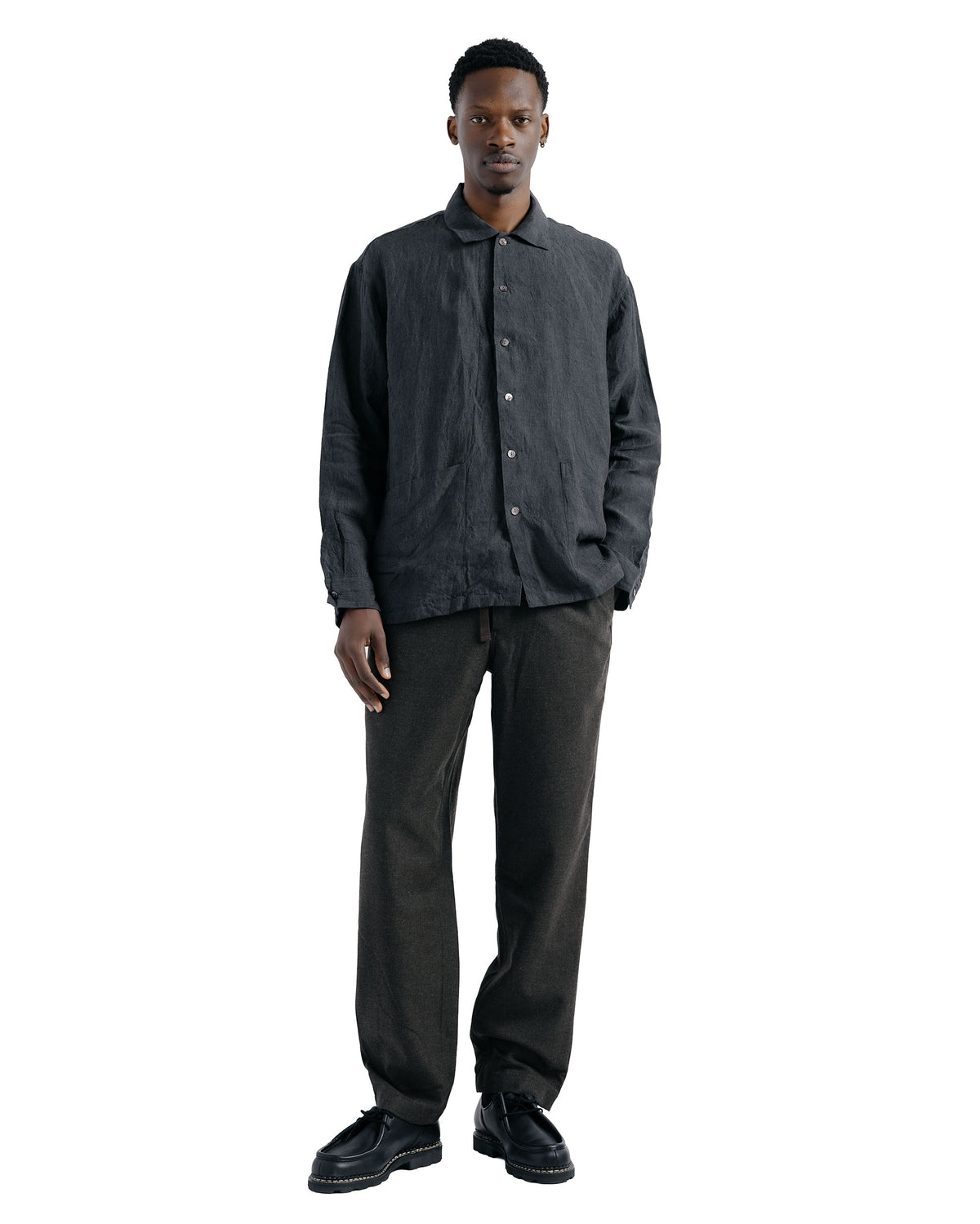 Conkers Martyn Shirt Linen Crossweave Grey & Black
