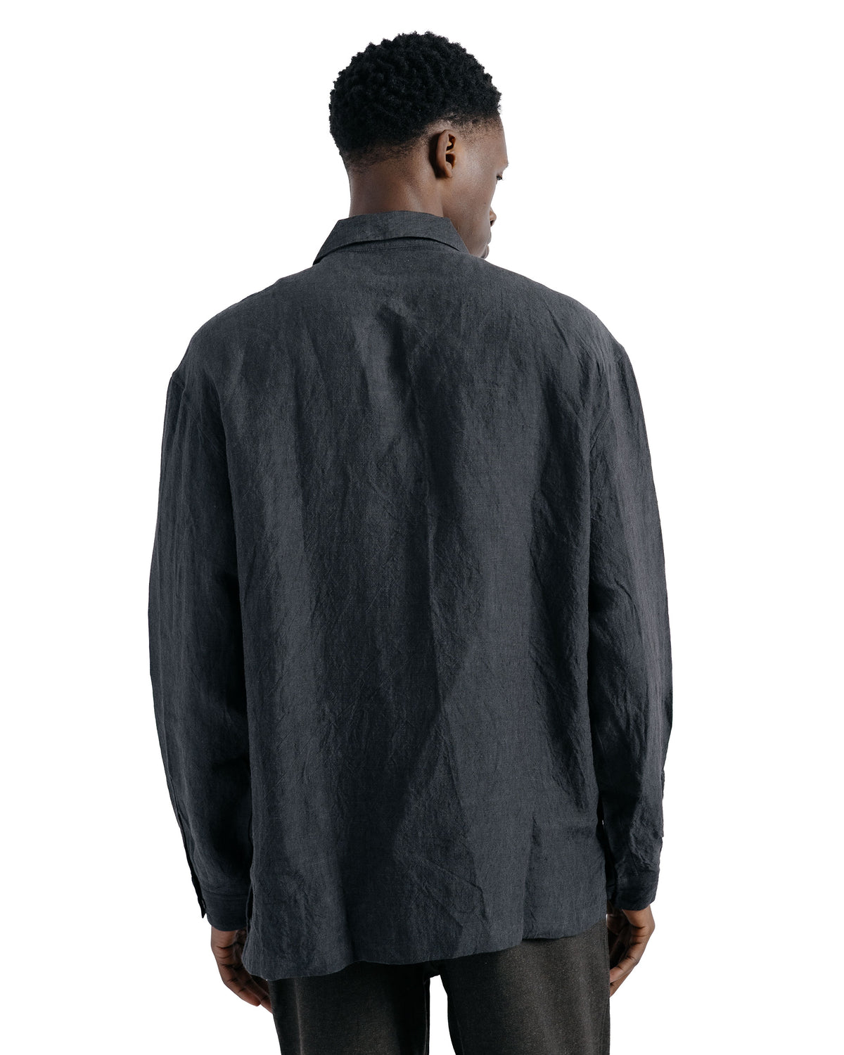 Conkers Martyn Shirt Linen Crossweave Grey & Black