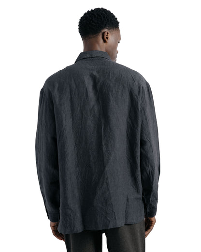 Conkers Martyn Shirt Linen Crossweave Grey & Black