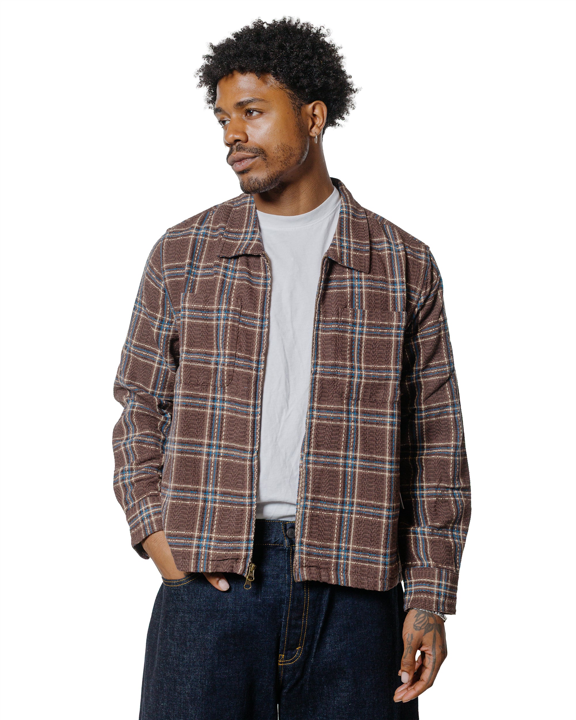 Corridor Venice Plaid Zip Jacket Brown