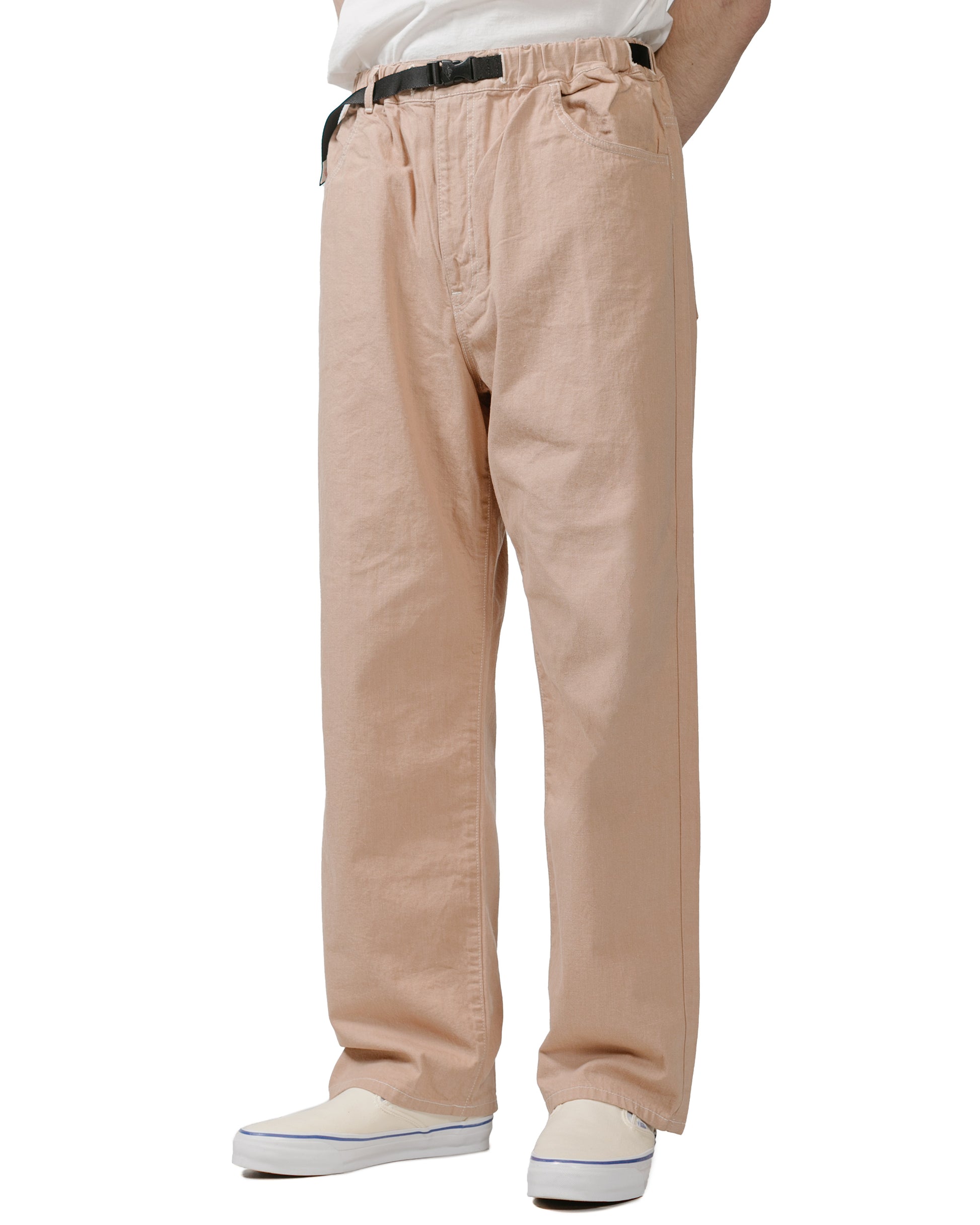 Danton Colour Denim Belted Easy Pant Salmon Pink model front