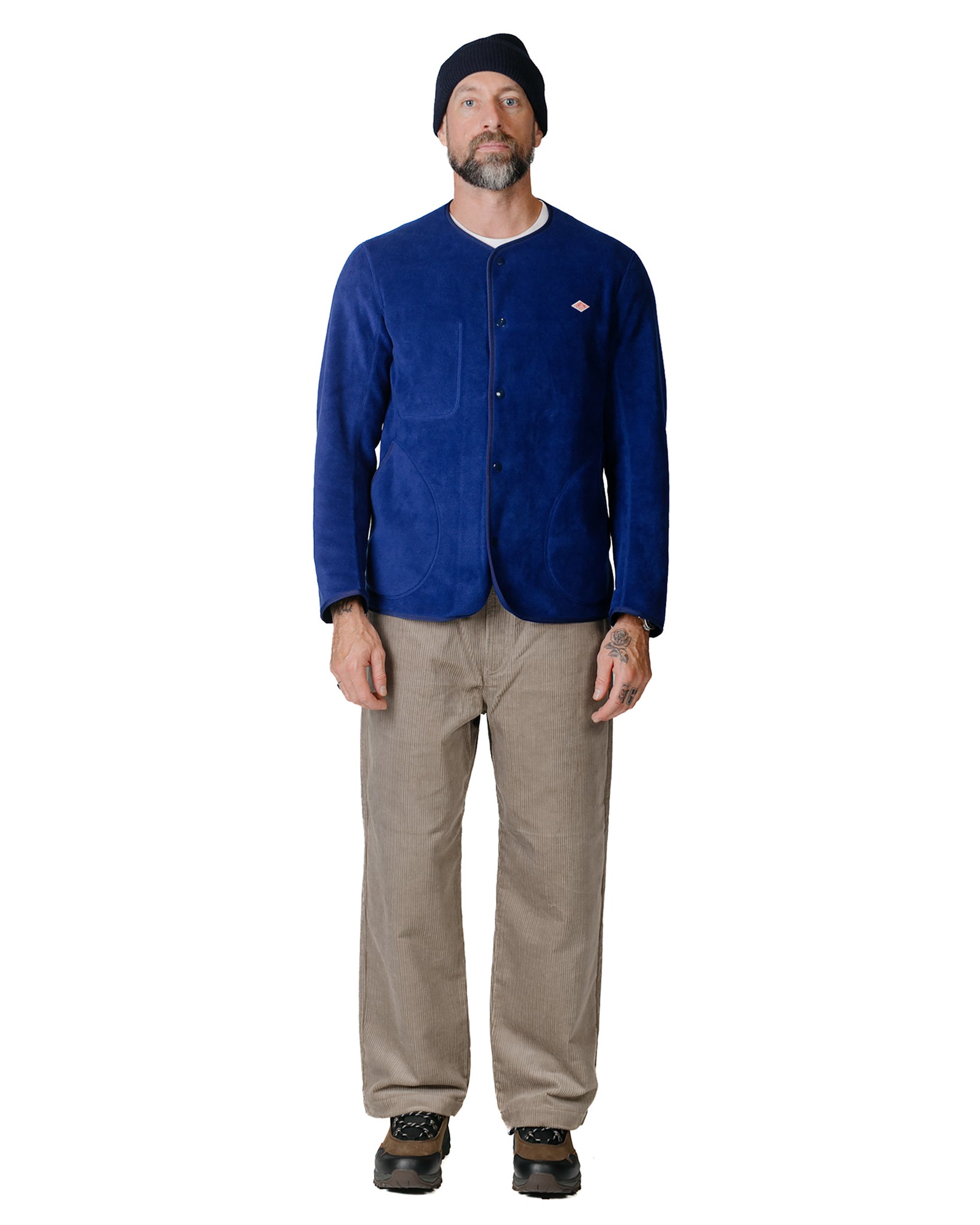Danton Fleece Collarless Jacket Blue Model Full