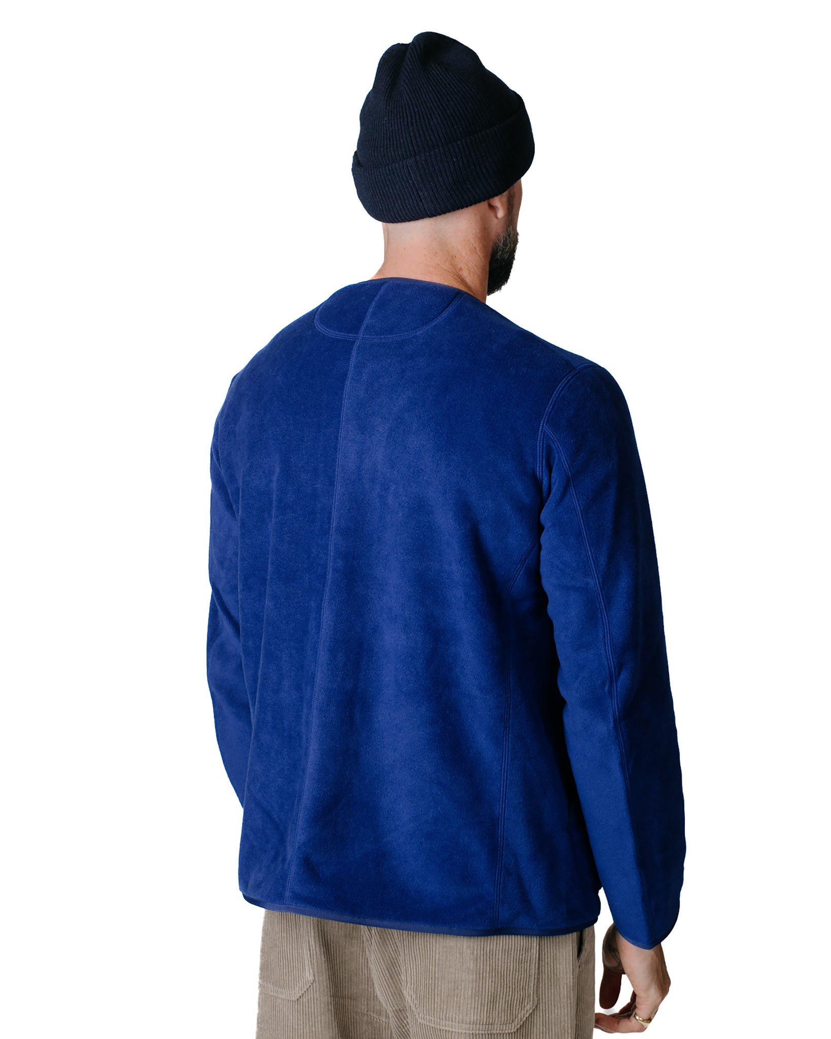 Danton Fleece Collarless Jacket Blue Model Back