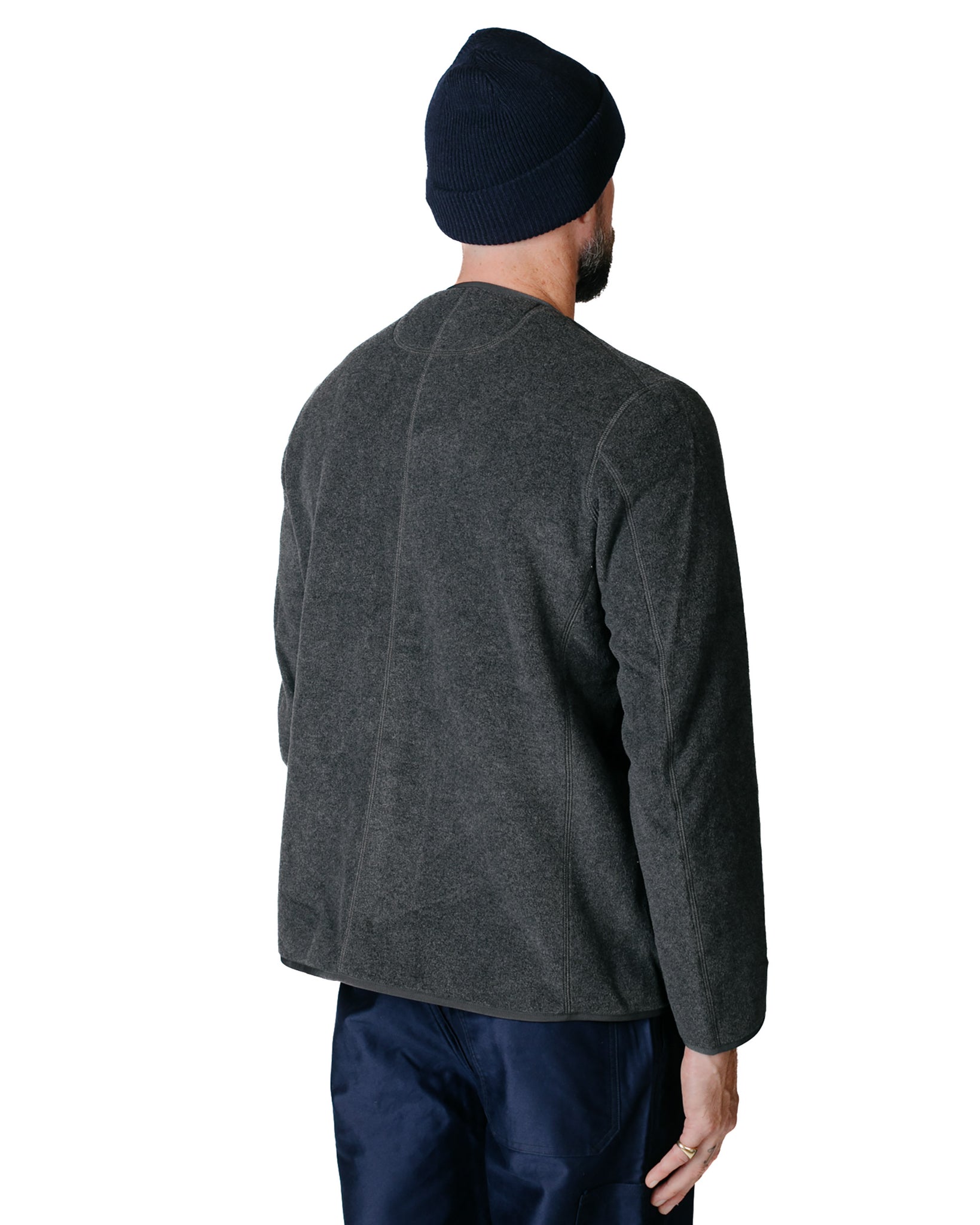 Danton Fleece Collarless Jacket Charcoal Grey Model Back