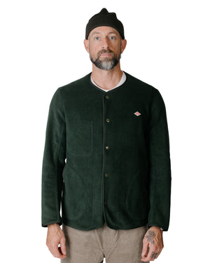 Danton Fleece Collarless Jacket Dark Green Model Front
