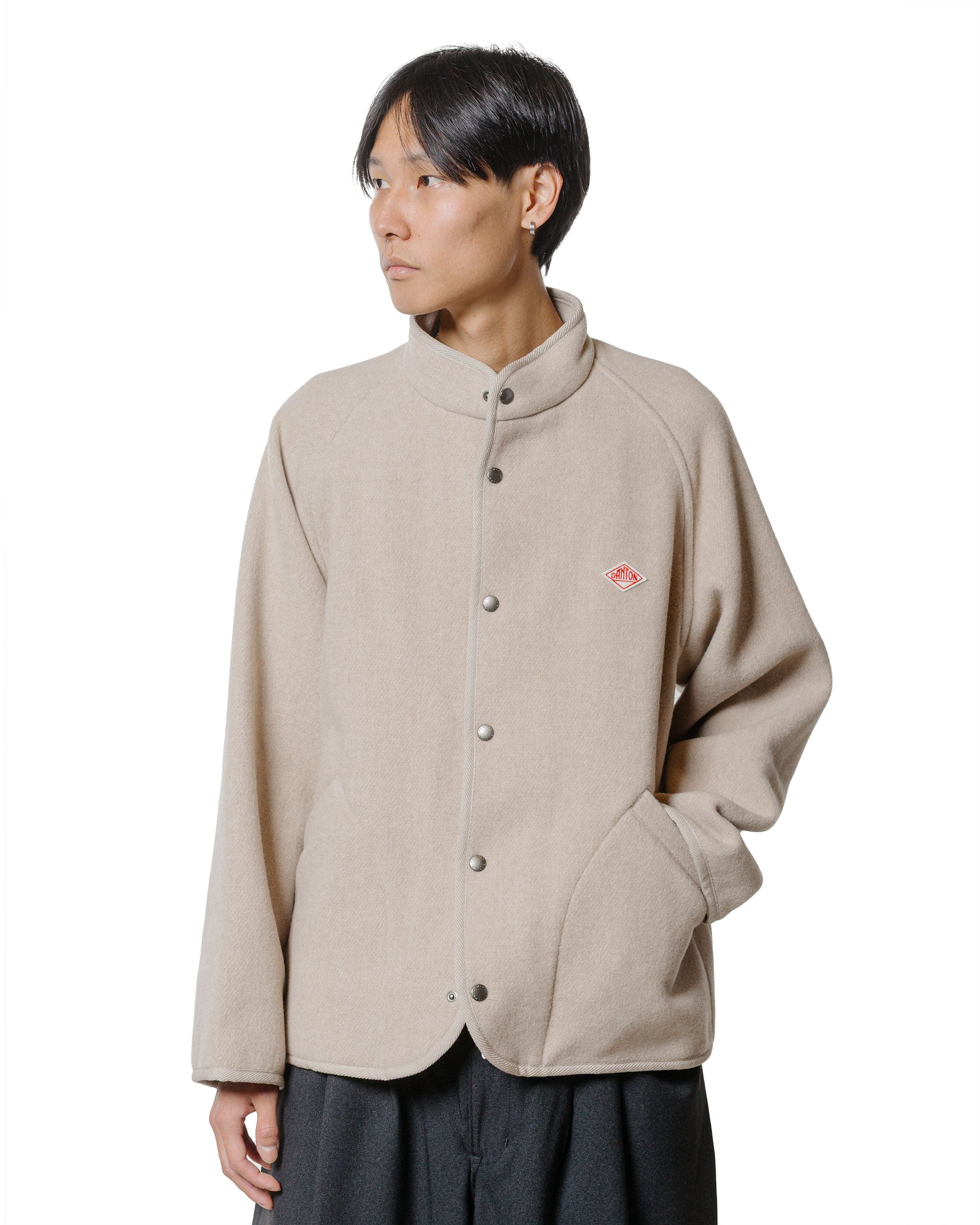 Danton Wool Light Pile Stand Collar Jacket Raw Beige