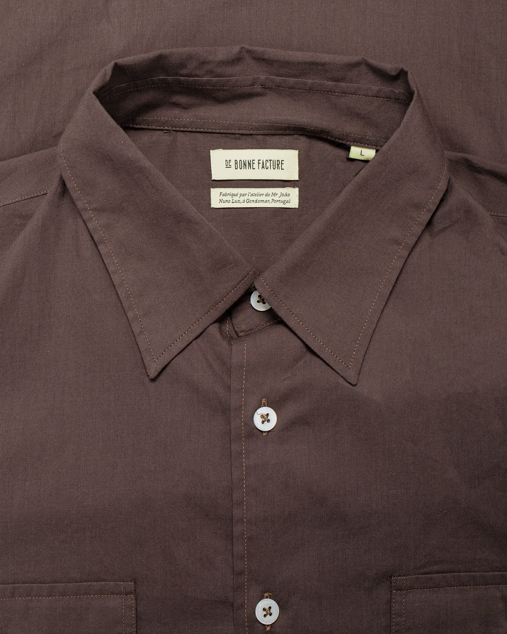 De Bonne Facture Artist Shirt Washed Cotton Voile Dark Brown