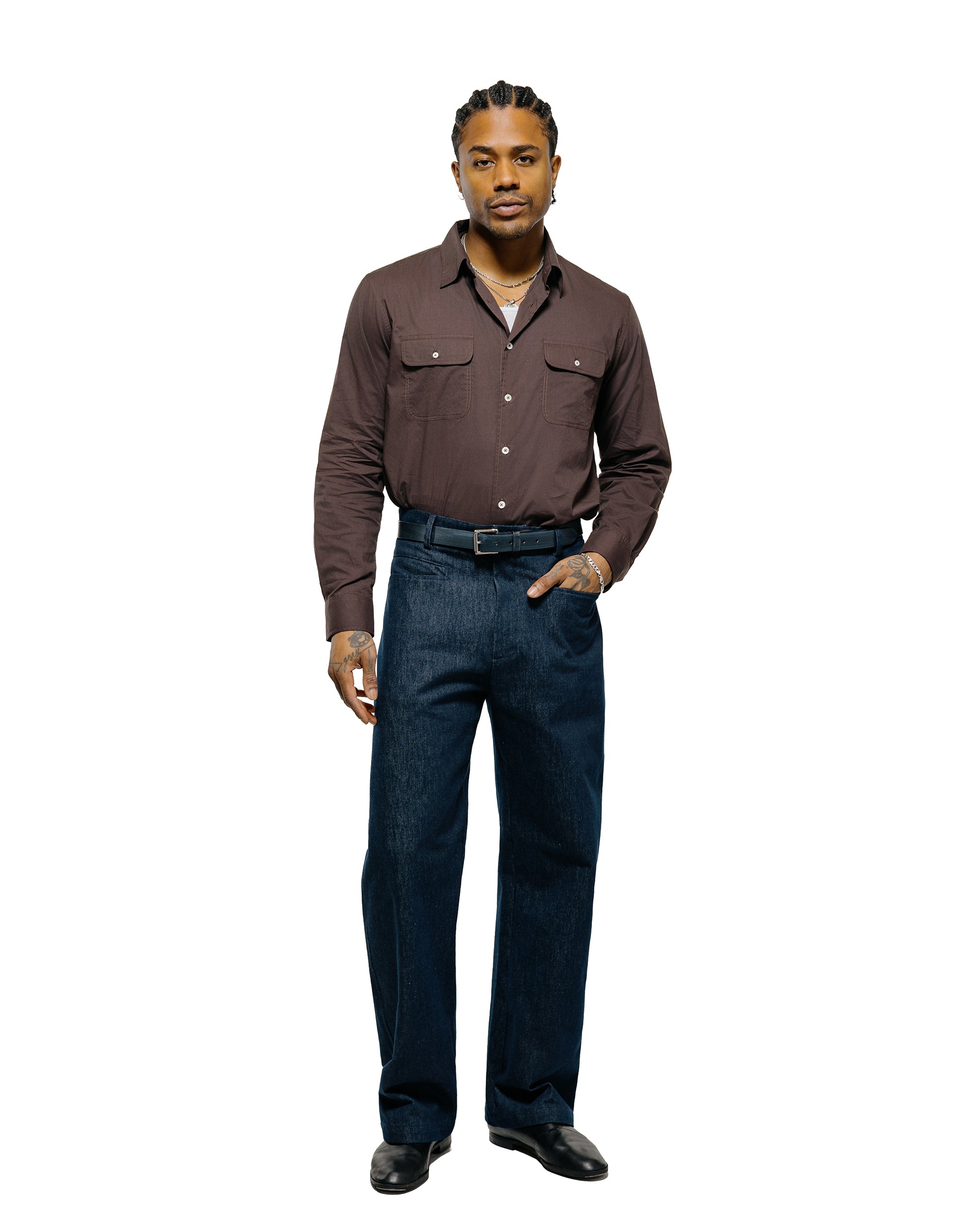 De Bonne Facture Artist Shirt Washed Cotton Voile Dark Brown