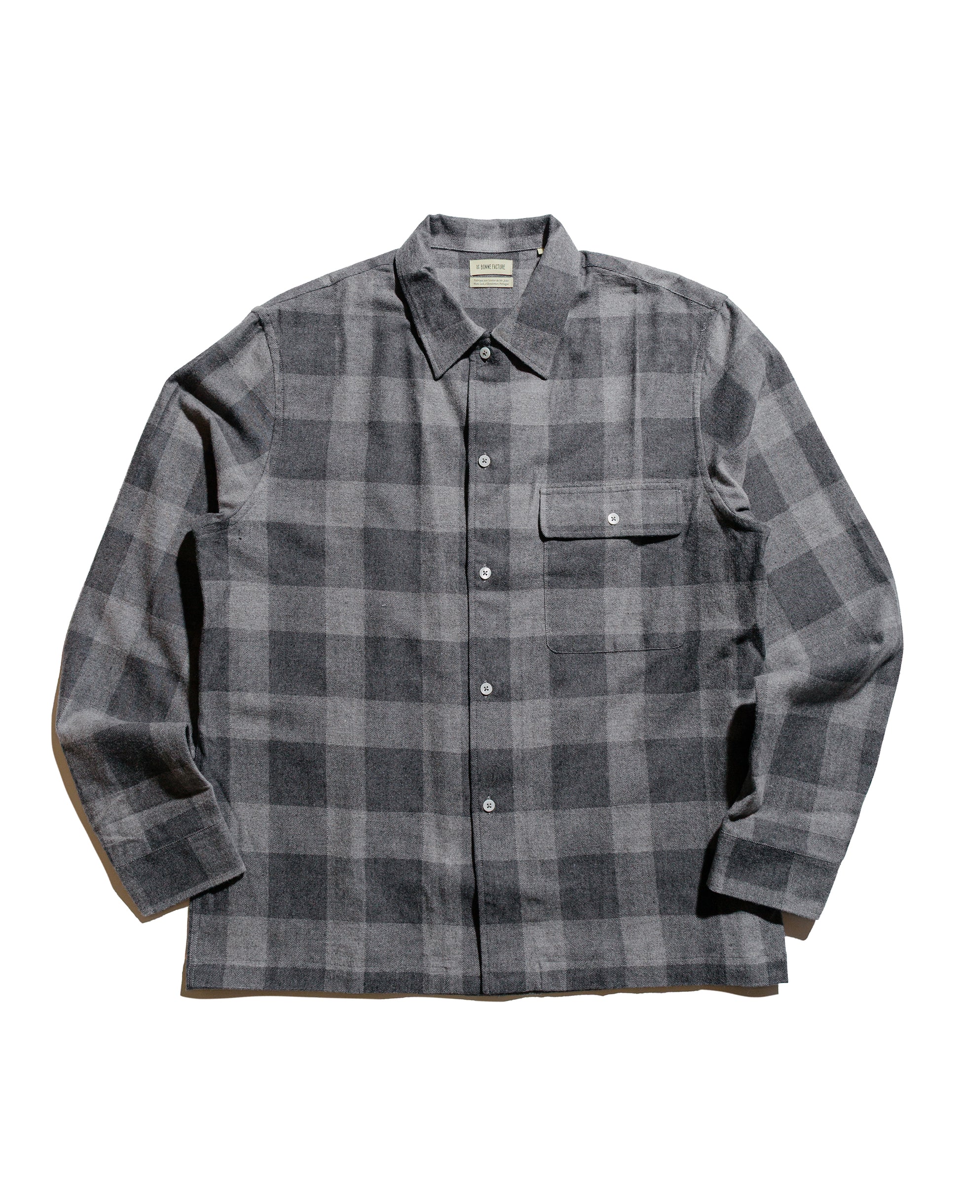 De Bonne Facture Camp Collar Japanese Cotton Grey Tartan