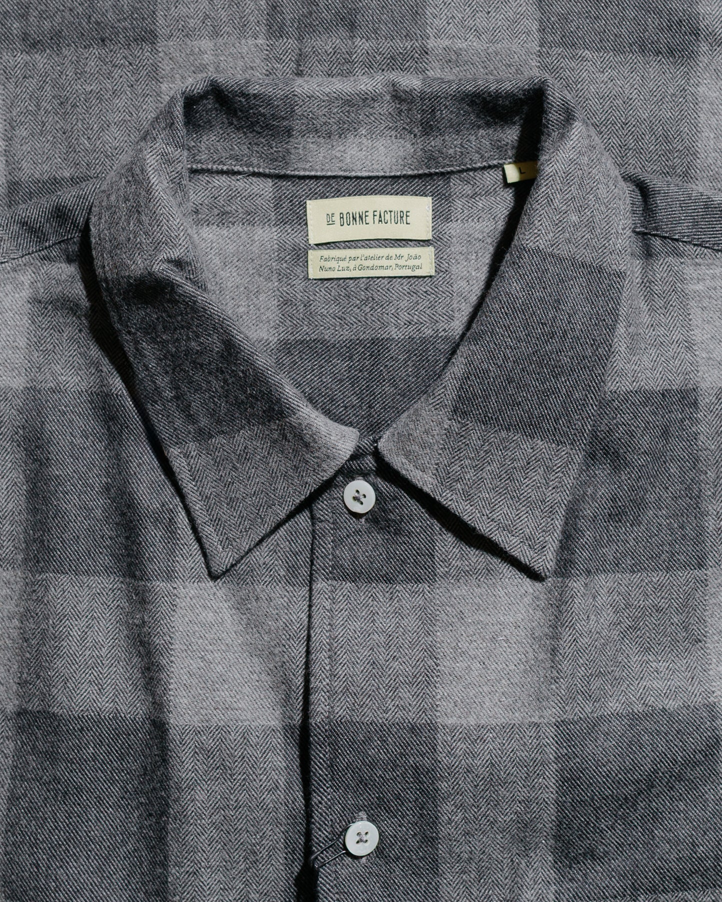 De Bonne Facture Camp Collar Japanese Cotton Grey Tartan