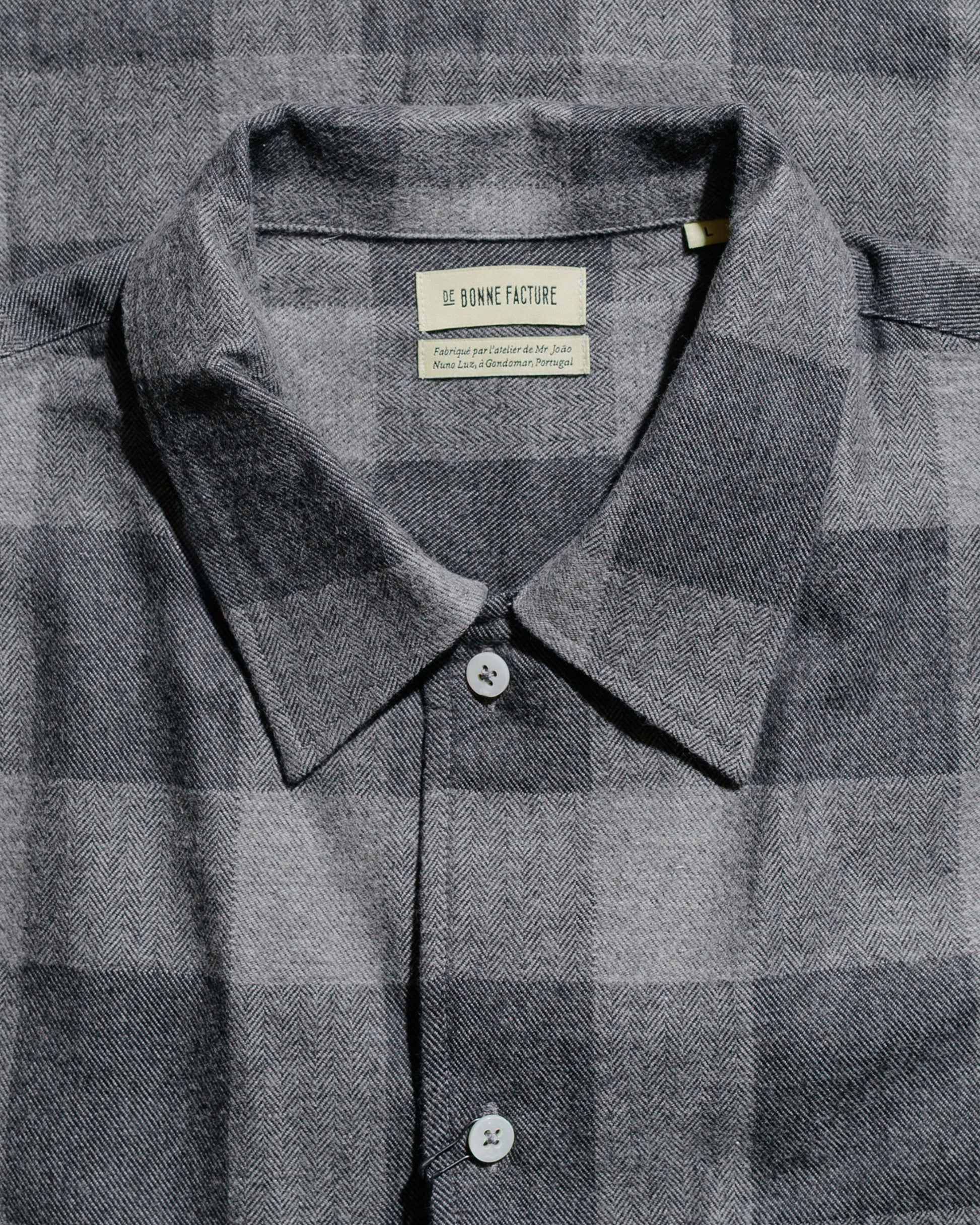 De Bonne Facture Camp Collar Japanese Cotton Grey Tartan