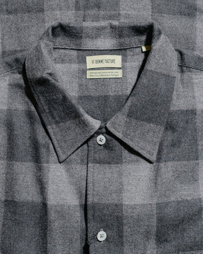 De Bonne Facture Camp Collar Japanese Cotton Grey Tartan