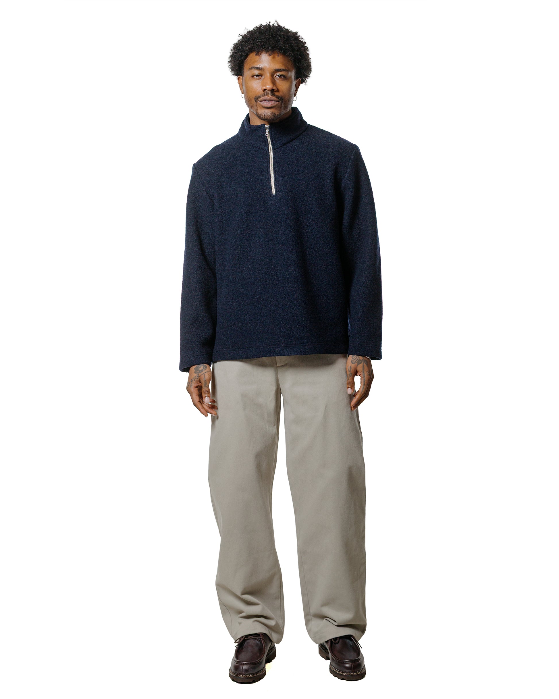 De Bonne Facture Half Ziped Pullover Boiled Wool Blue Green