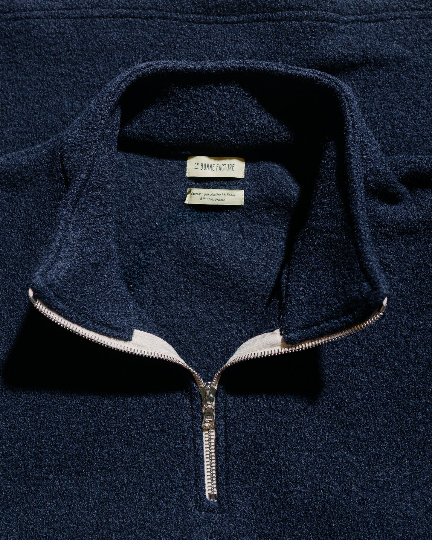 De Bonne Facture Half Ziped Pullover Boiled Wool Blue Green