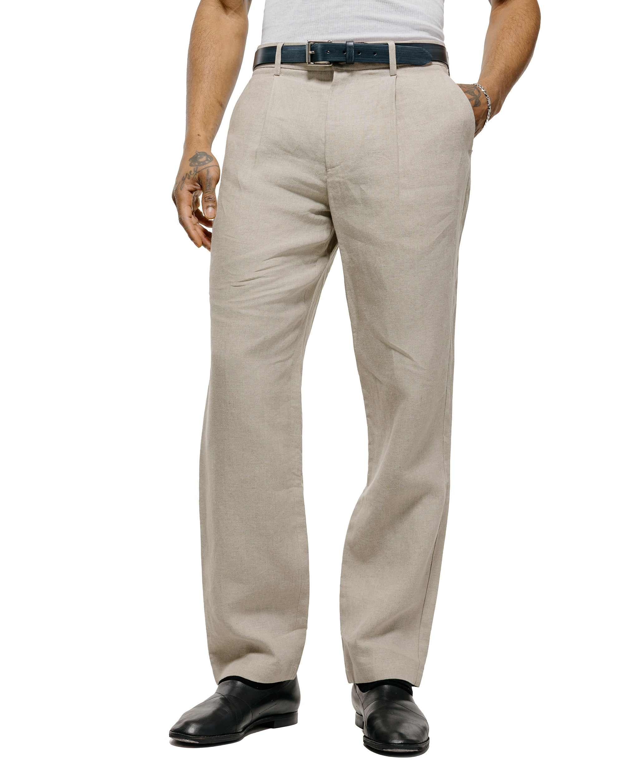 De Bonne Facture One Pleat Trousers Belgian Linen Undyed Flax