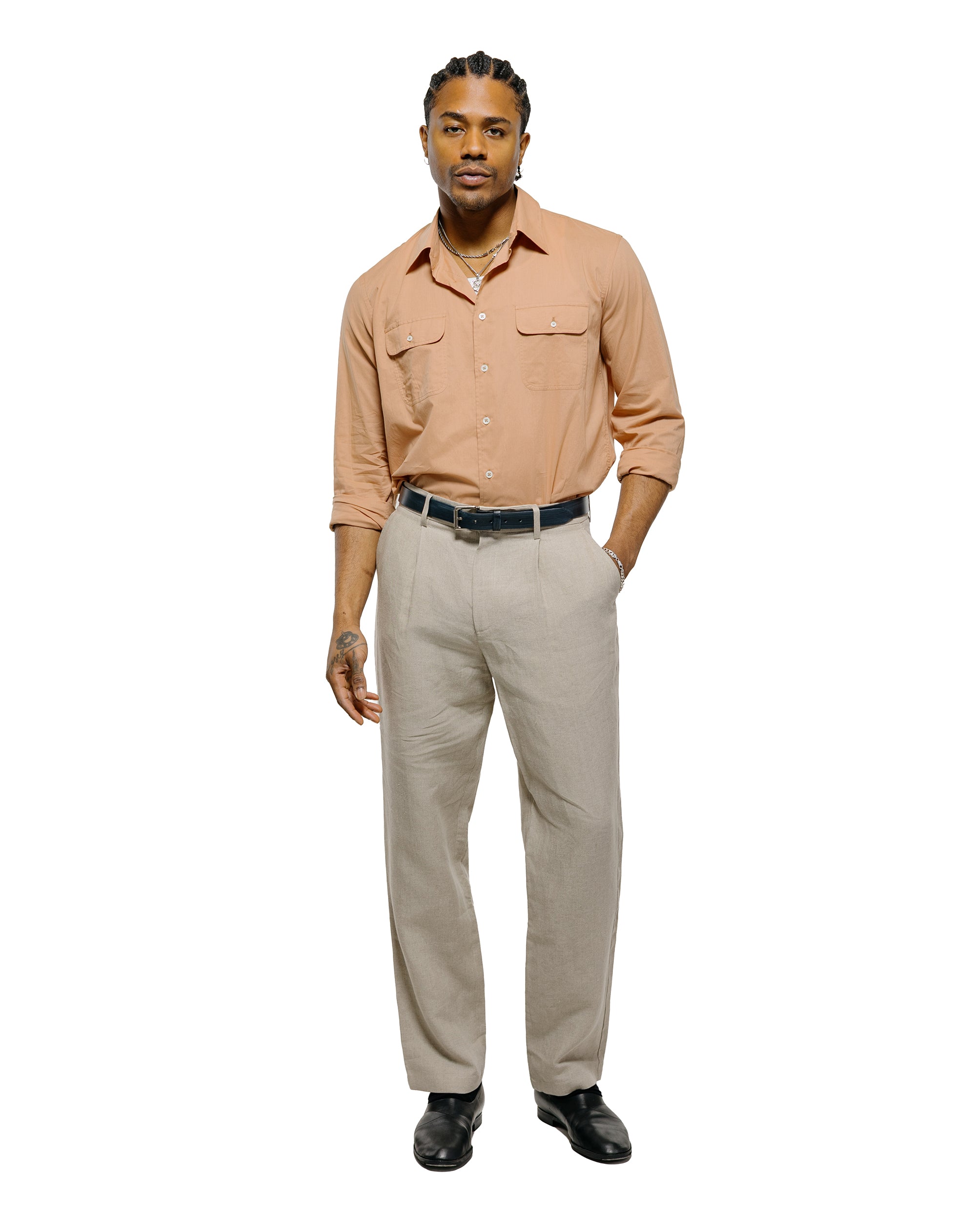 De Bonne Facture One Pleat Trousers Belgian Linen Undyed Flax