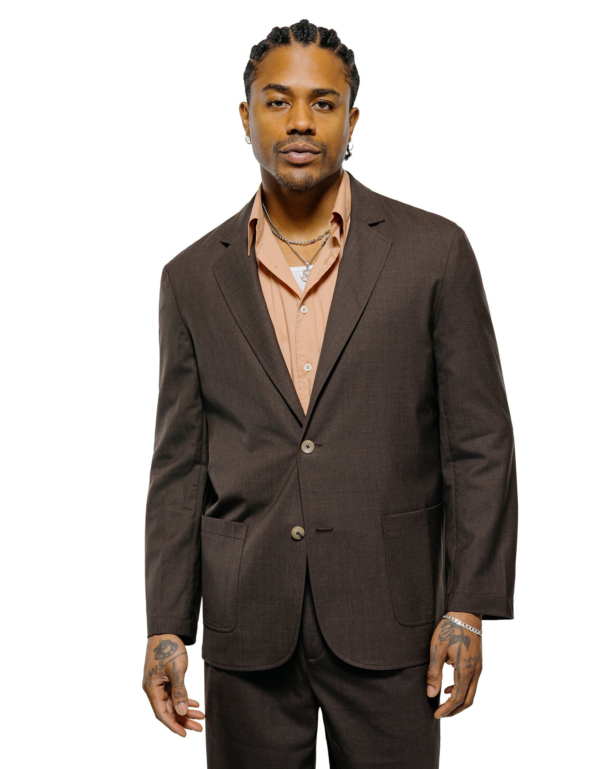 De Bonne Facture Writer's Jacket Super 130's Cold Wool Bark Brown