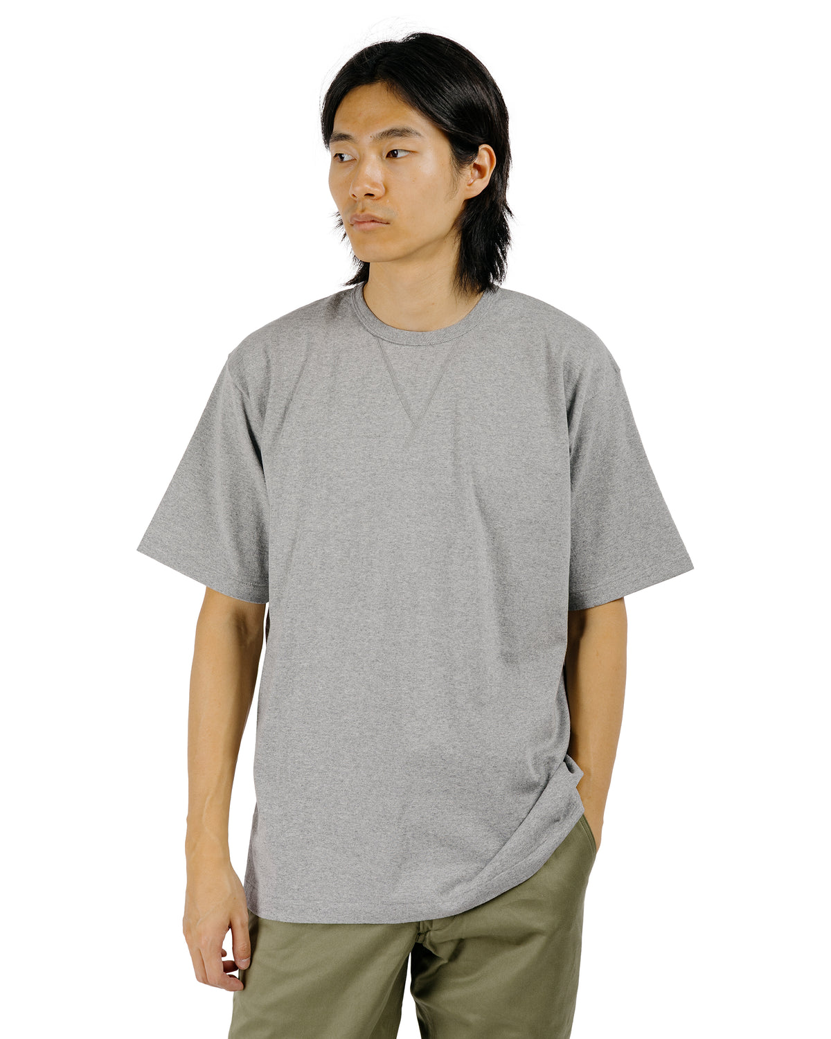 Denime Lot. 275 Front V Crew Neck T-Shirt Solid Color Heather Gray
