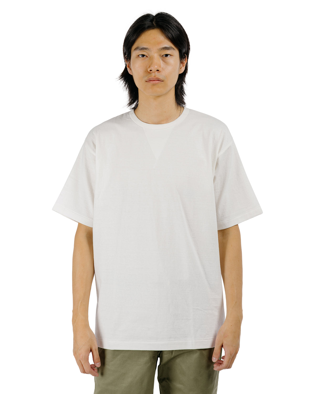 Denime Lot. 275 Front V Crew Neck T-Shirt Solid Color Off White