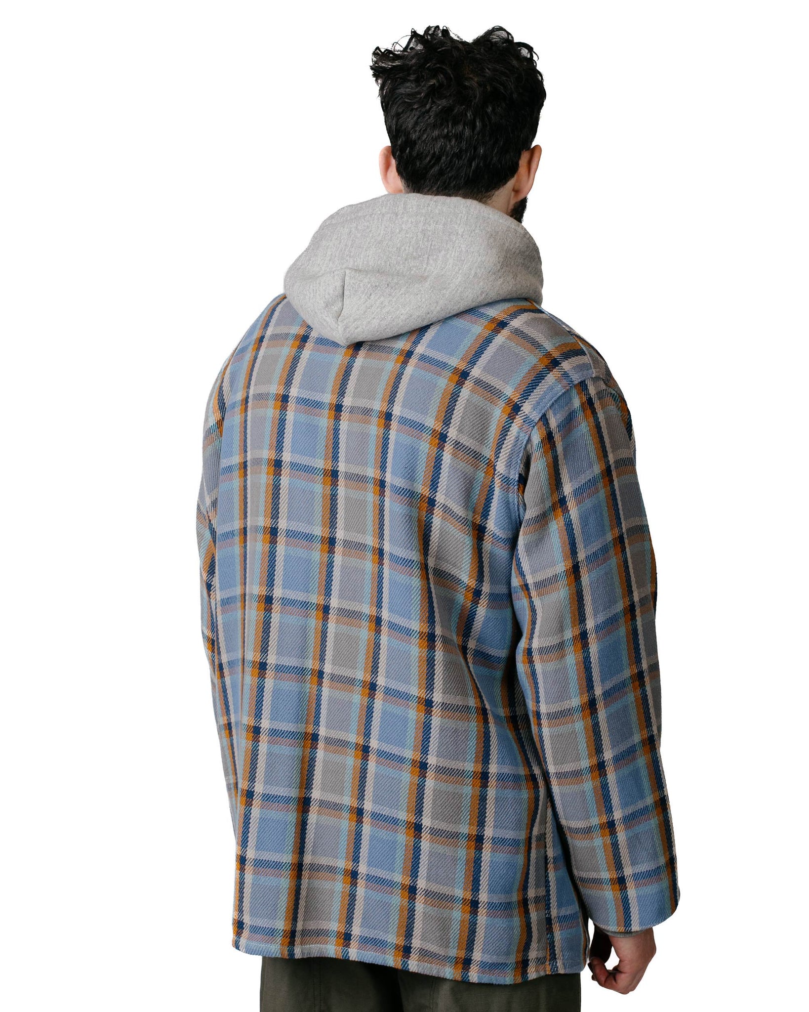 Engineered Garments BA Shirt Jacket Blue Cotton Heavy Twill Plaid Model Back