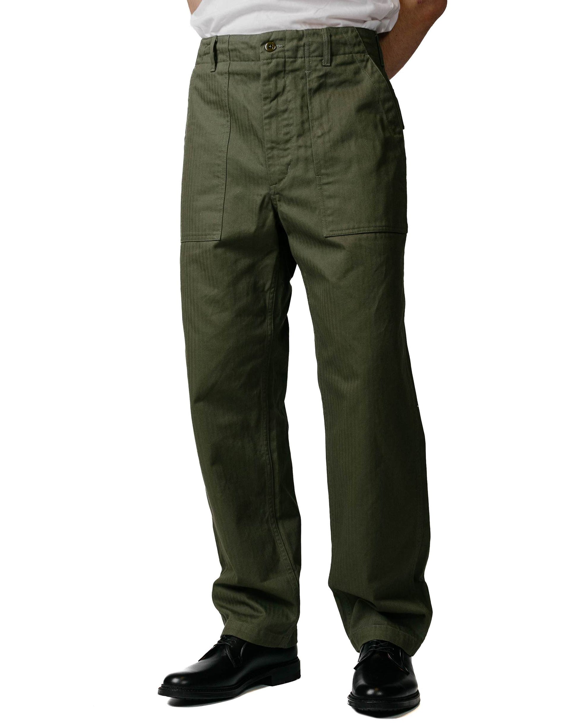 Engineered Garments Fatigue Pant Olive Cotton Herringbone Twill Model Front