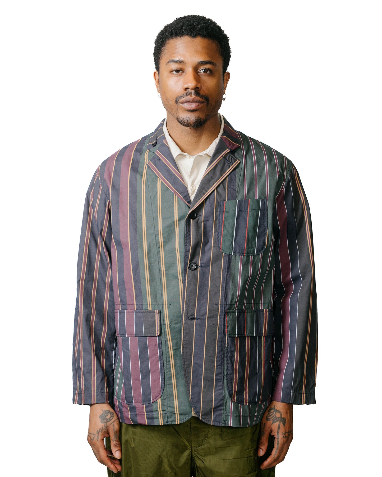 Engineered Garments Loiter Jacket Multi Colour Regimental Stripe model front