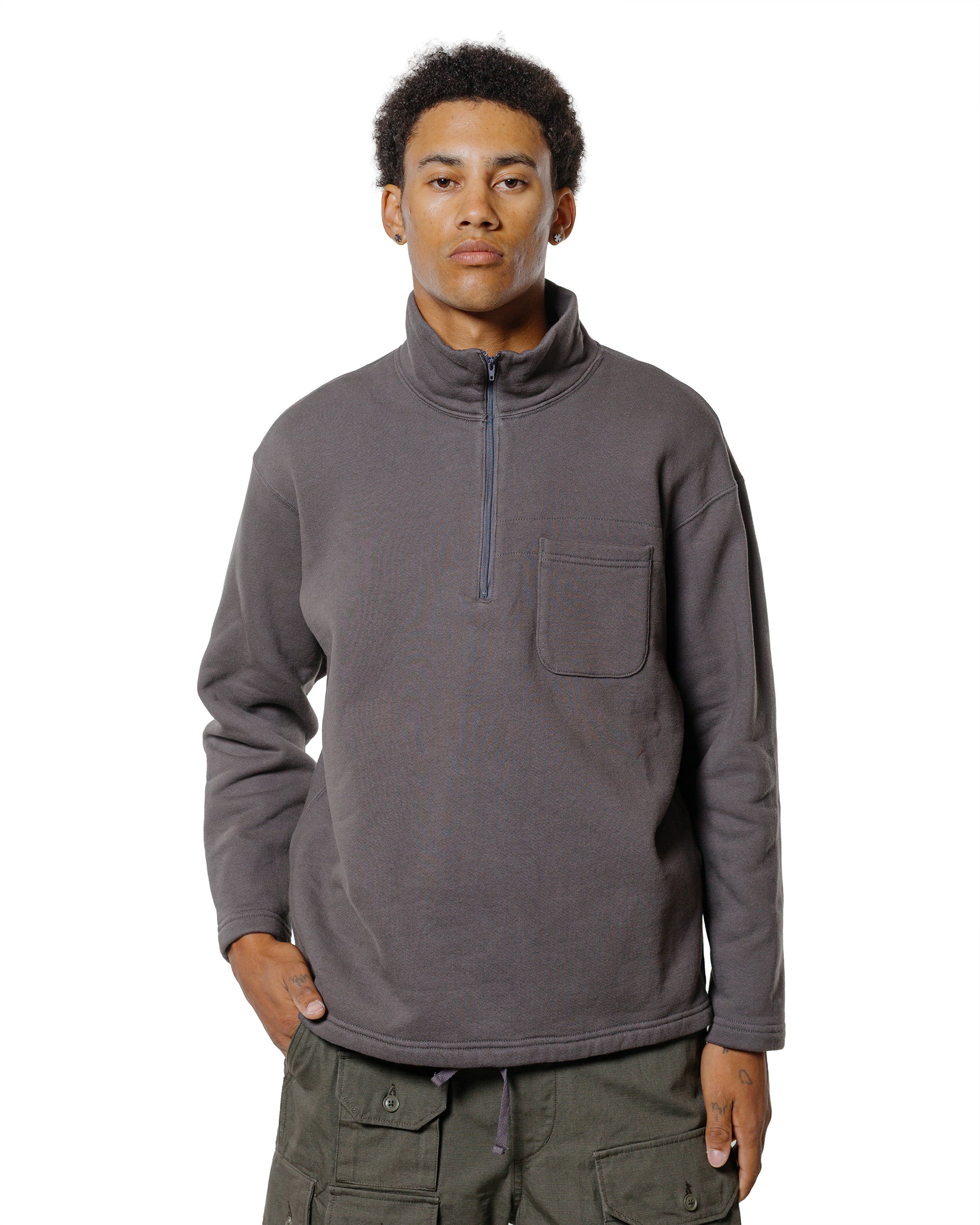 Engineered Cloth Engineered Garments Zip Mock Neck Graphite 12oz Cotton Fleece – lost ...