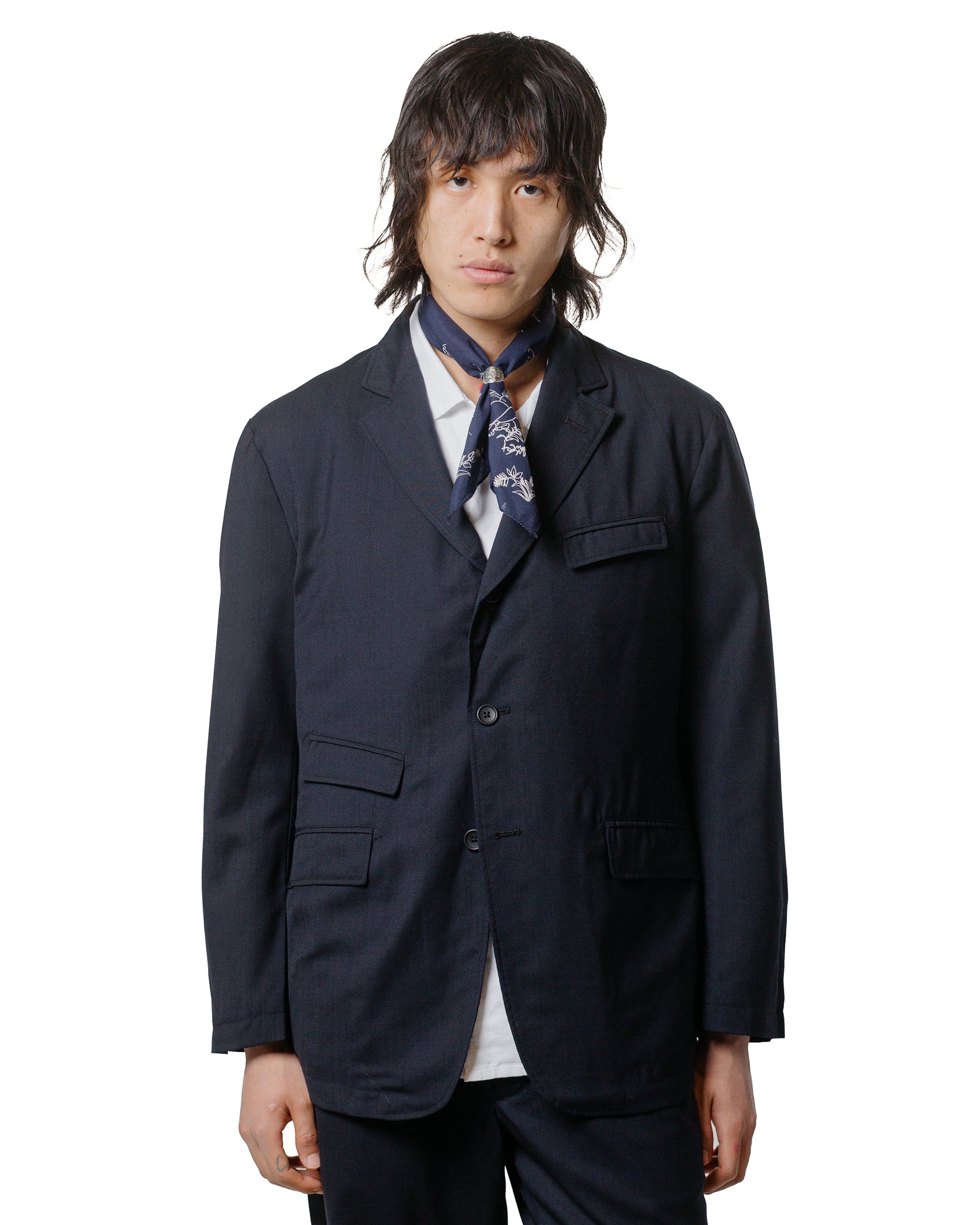 Engineered Garments Andover Jacket Dark Navy Tropical Wool model front