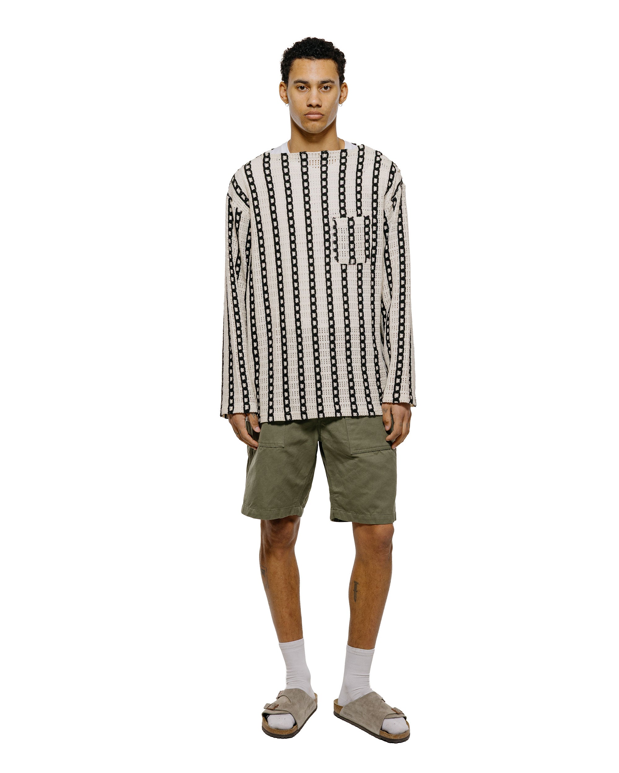 Engineered Garments Basque Shirt White/Black Stripe CP Crochet