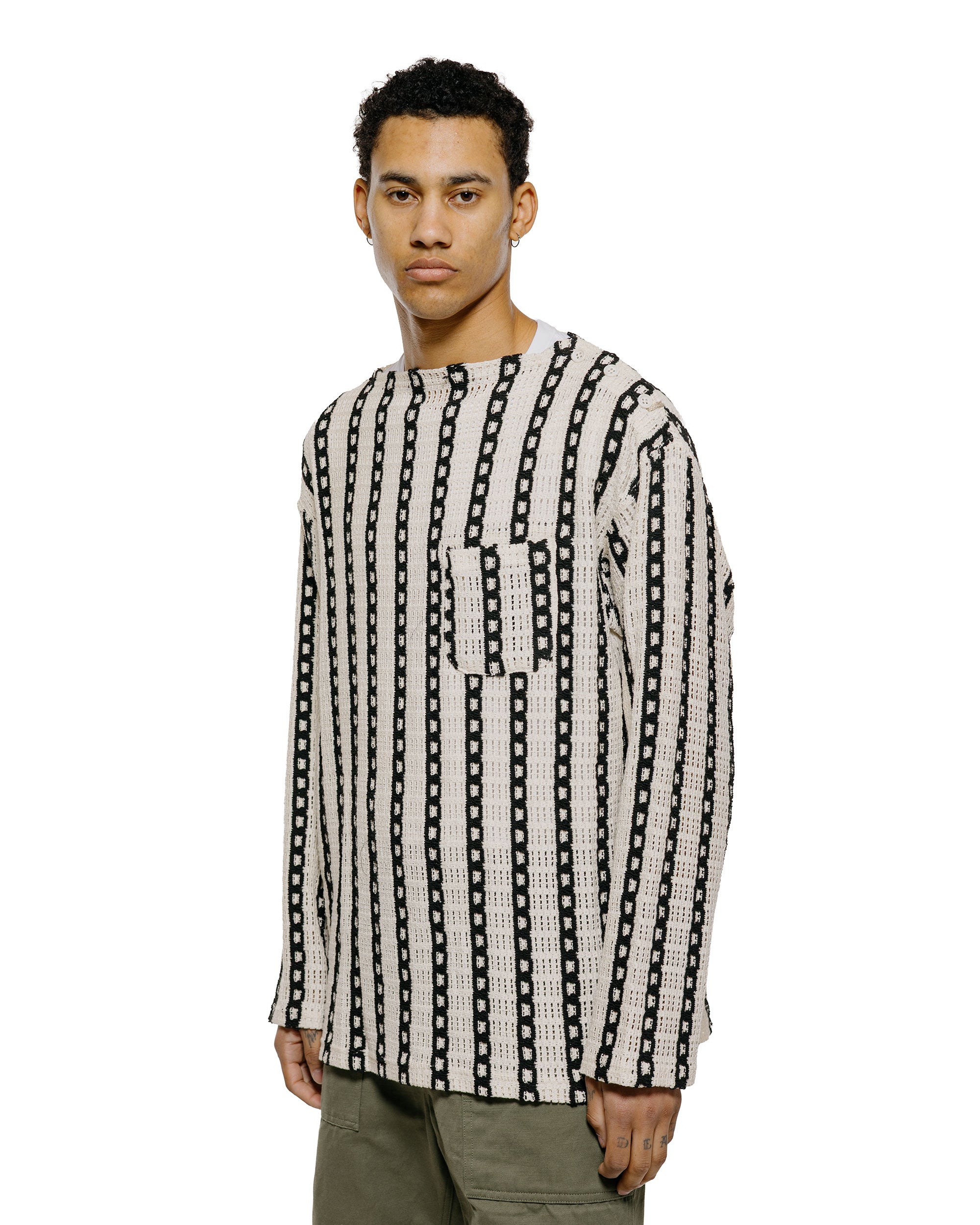 Engineered Garments Basque Shirt White/Black Stripe CP Crochet
