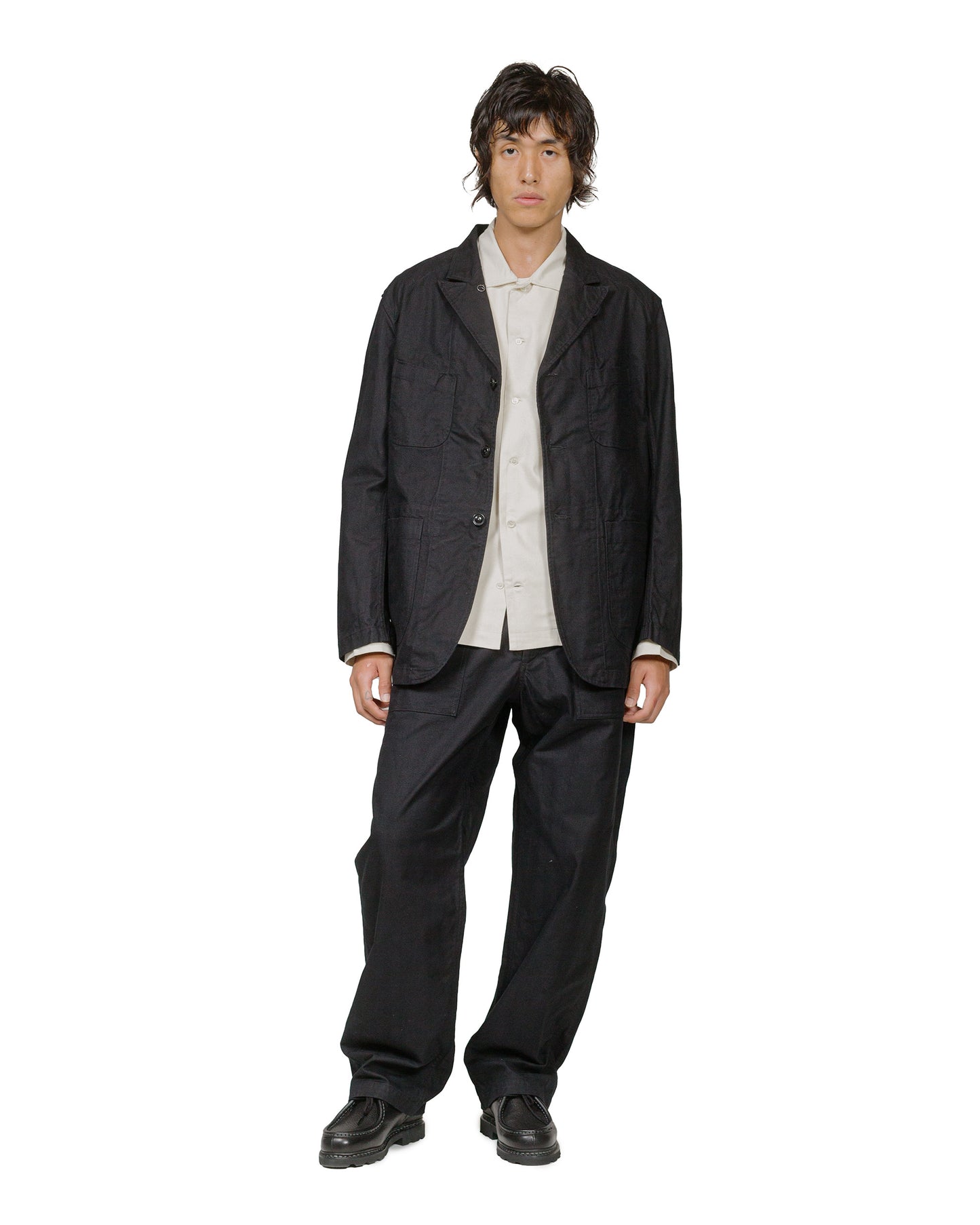 Engineered Garments Bedford Jacket Black Cotton Brushed Herringbone model full