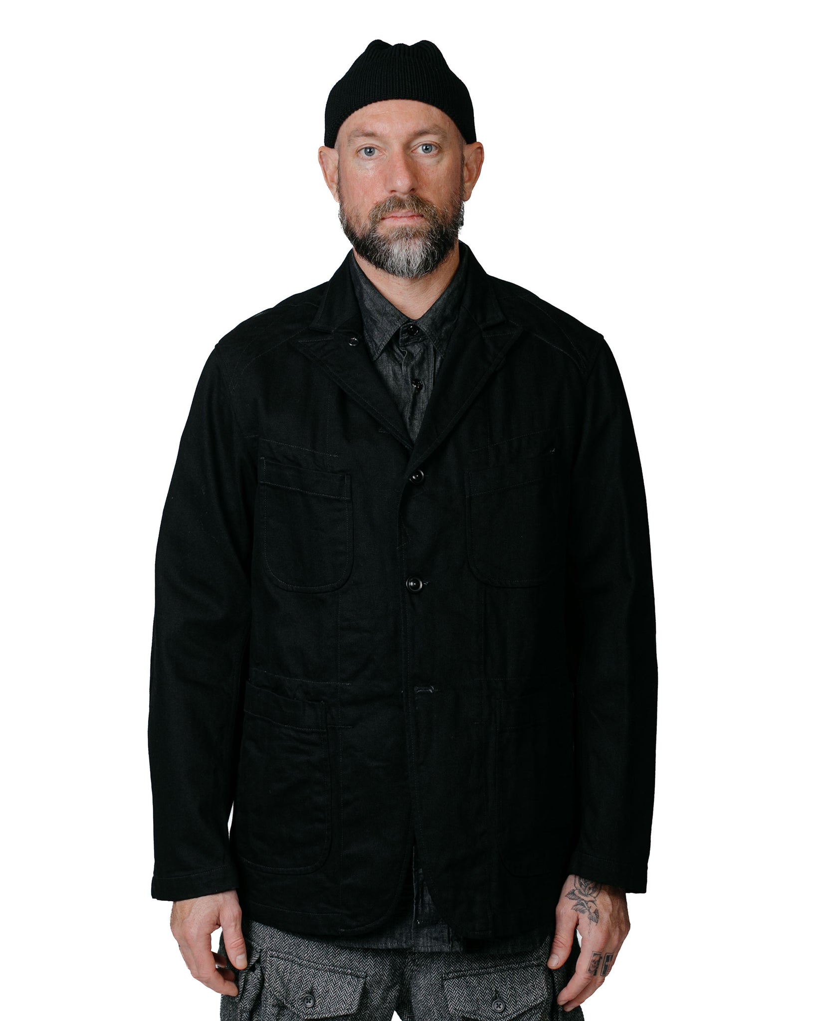 Engineered Garments Bedford Jacket Black Cotton Bull Denim Model Detail