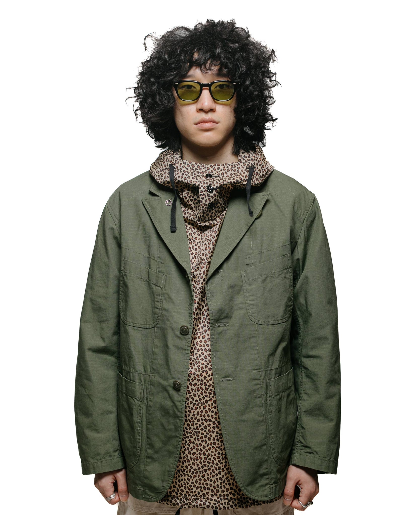 Engineered Garments Bedford Jacket Olive Cotton Ripstop model front