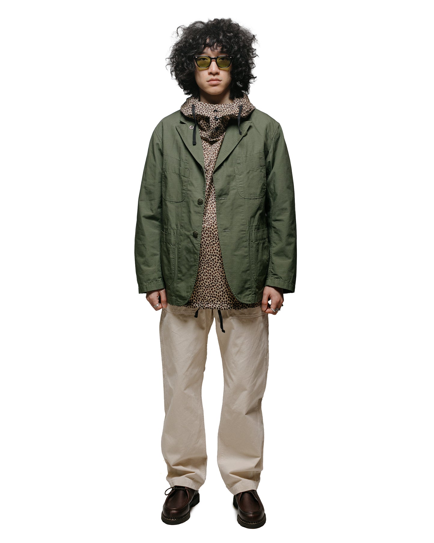 Engineered Garments Bedford Jacket Olive Cotton Ripstop model full