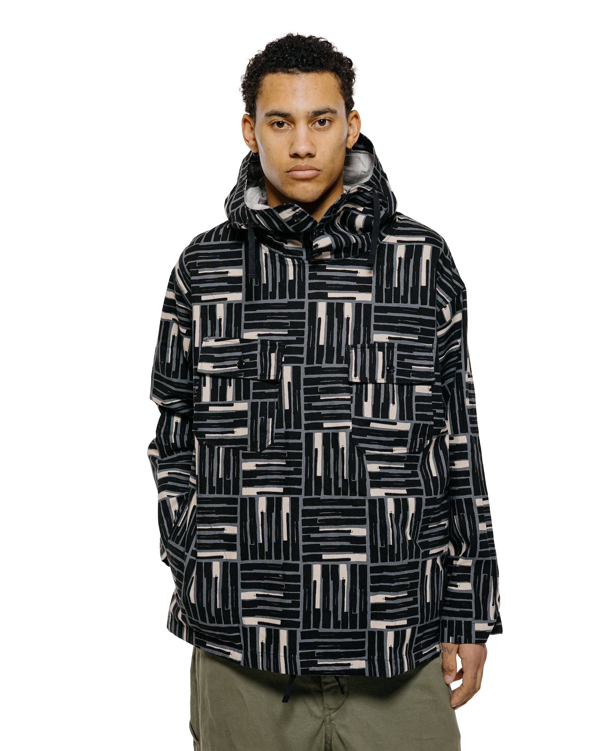 Engineered Garments Cagoule Shirt Black CL Tile Print Canvas